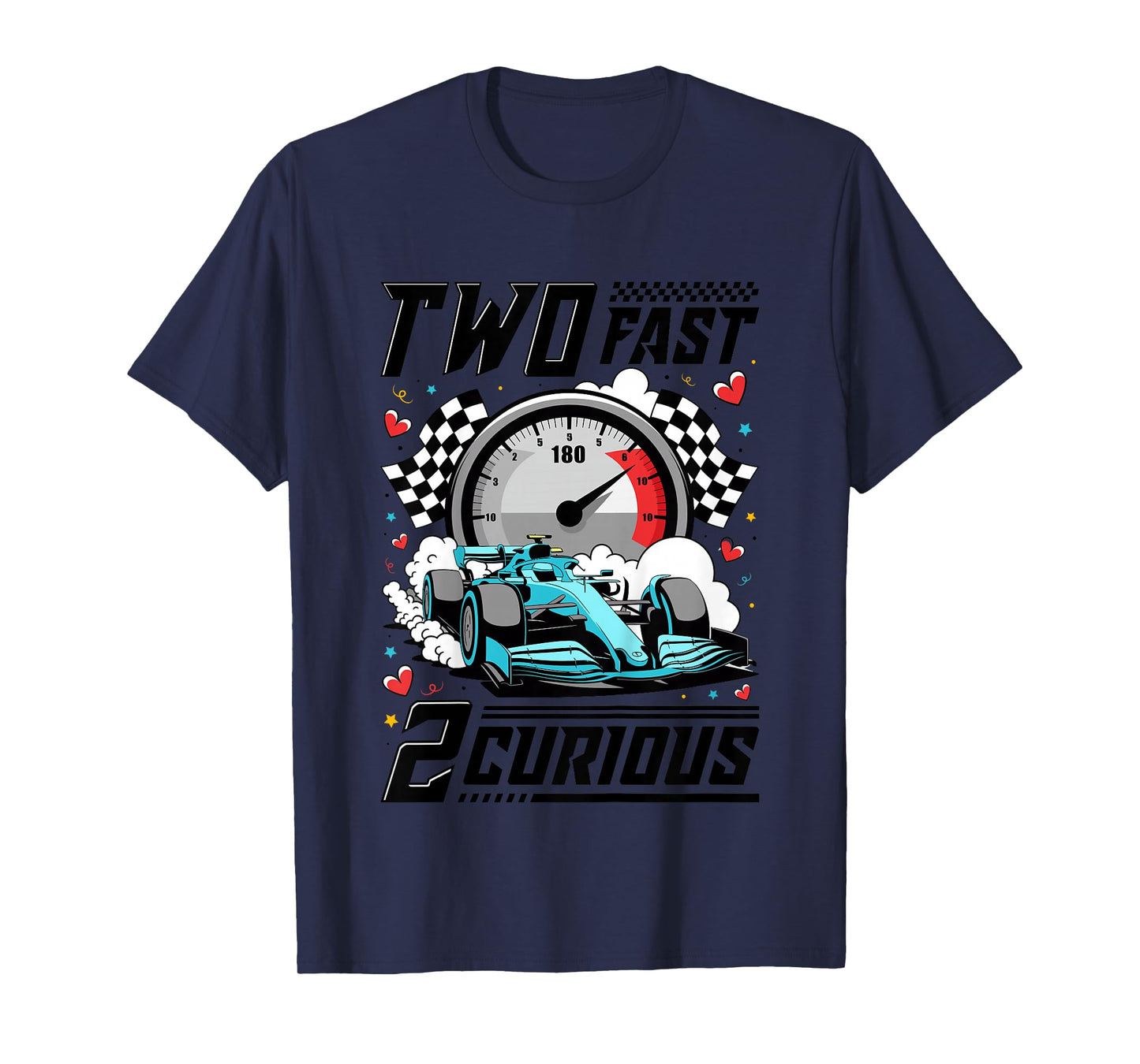 Two Fast 2 Curious Racing Car 2nd Birthday Party Boys Girls T-Shirt