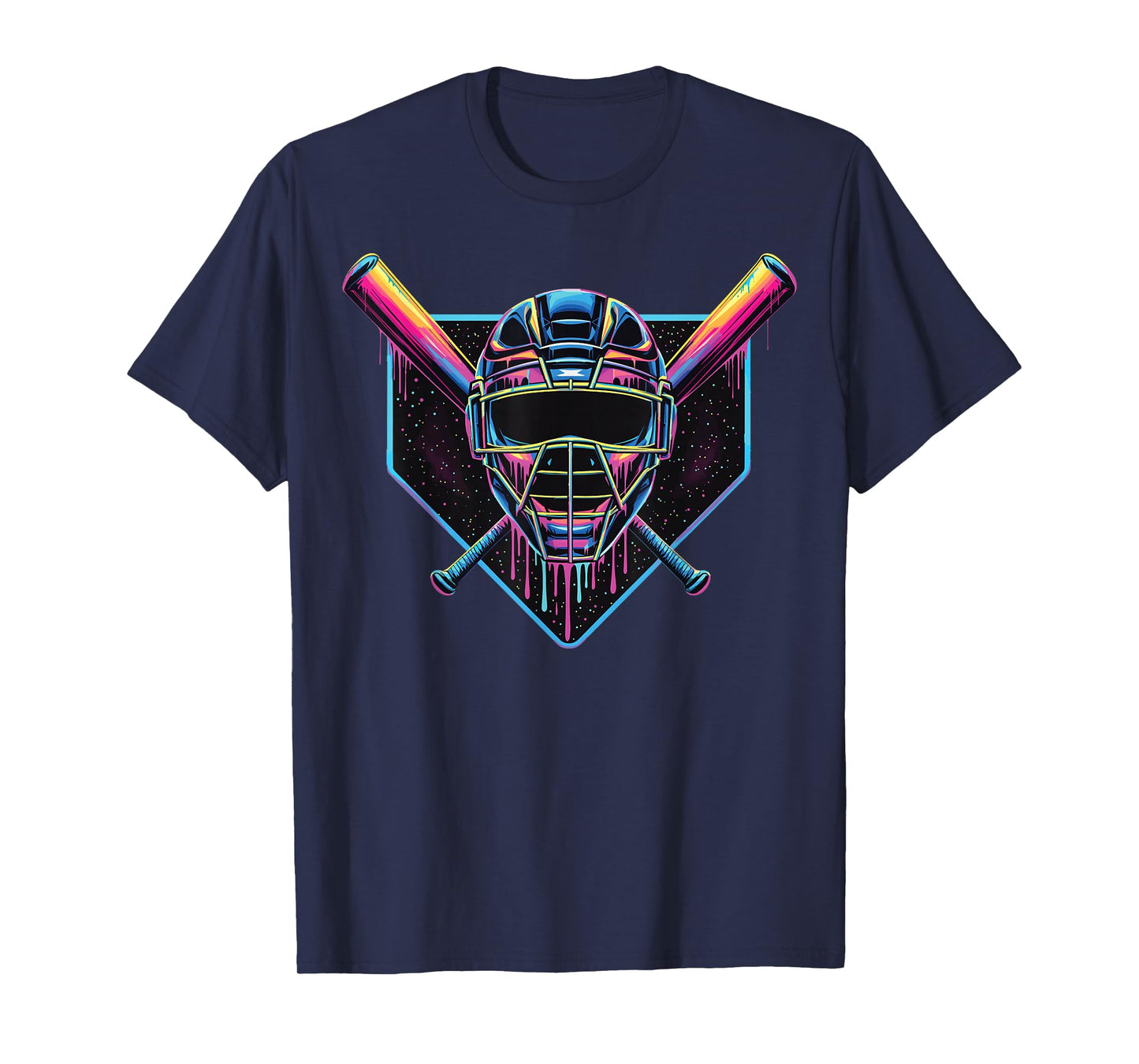 Dripping Baseball Catcher Mask Baseball Fan Street Style T-Shirt