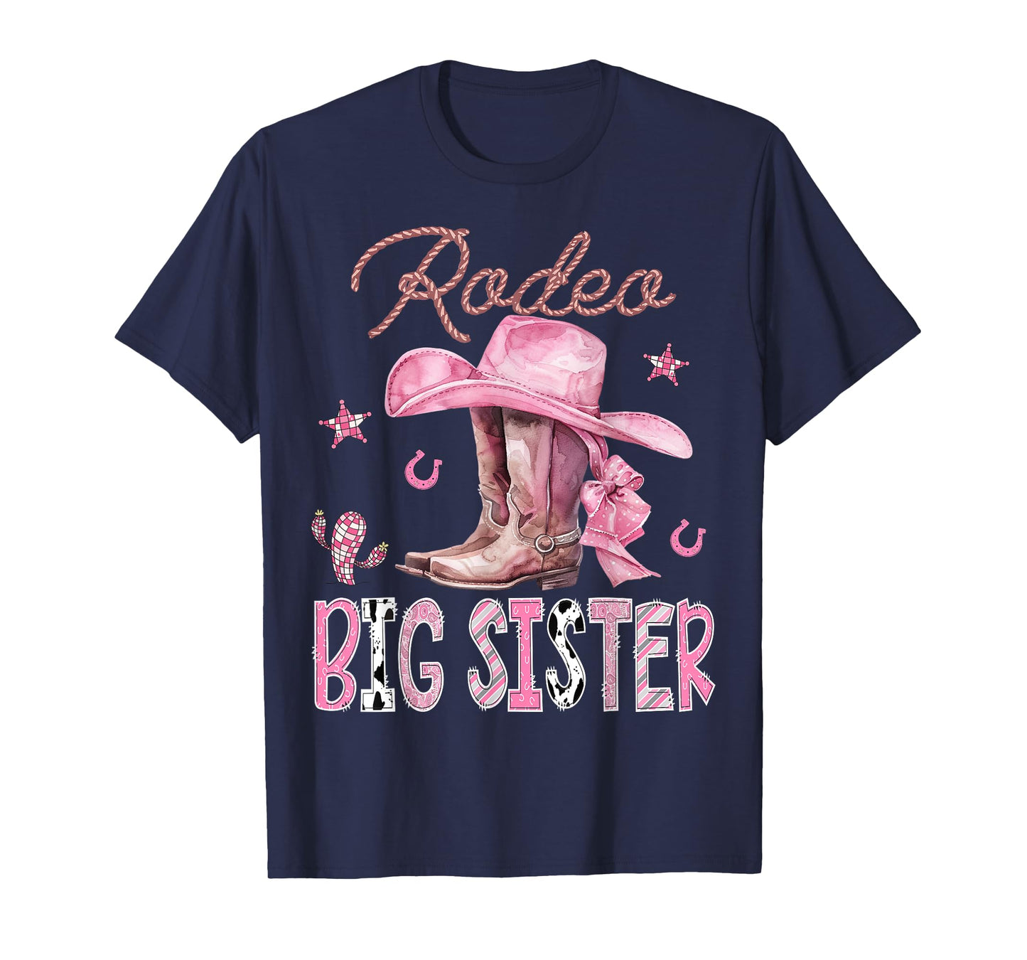 Rodeo Big Sister Pink Boots Coquette CowGirl Birthday Party T-Shirt