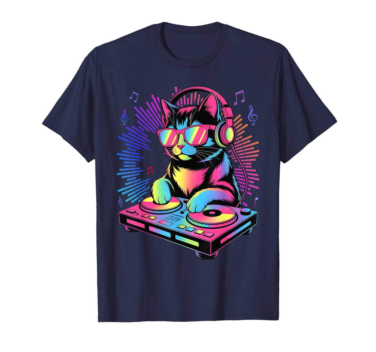 House DJ Cat Rainbow Kitty on Turntable Disco T-Shirt