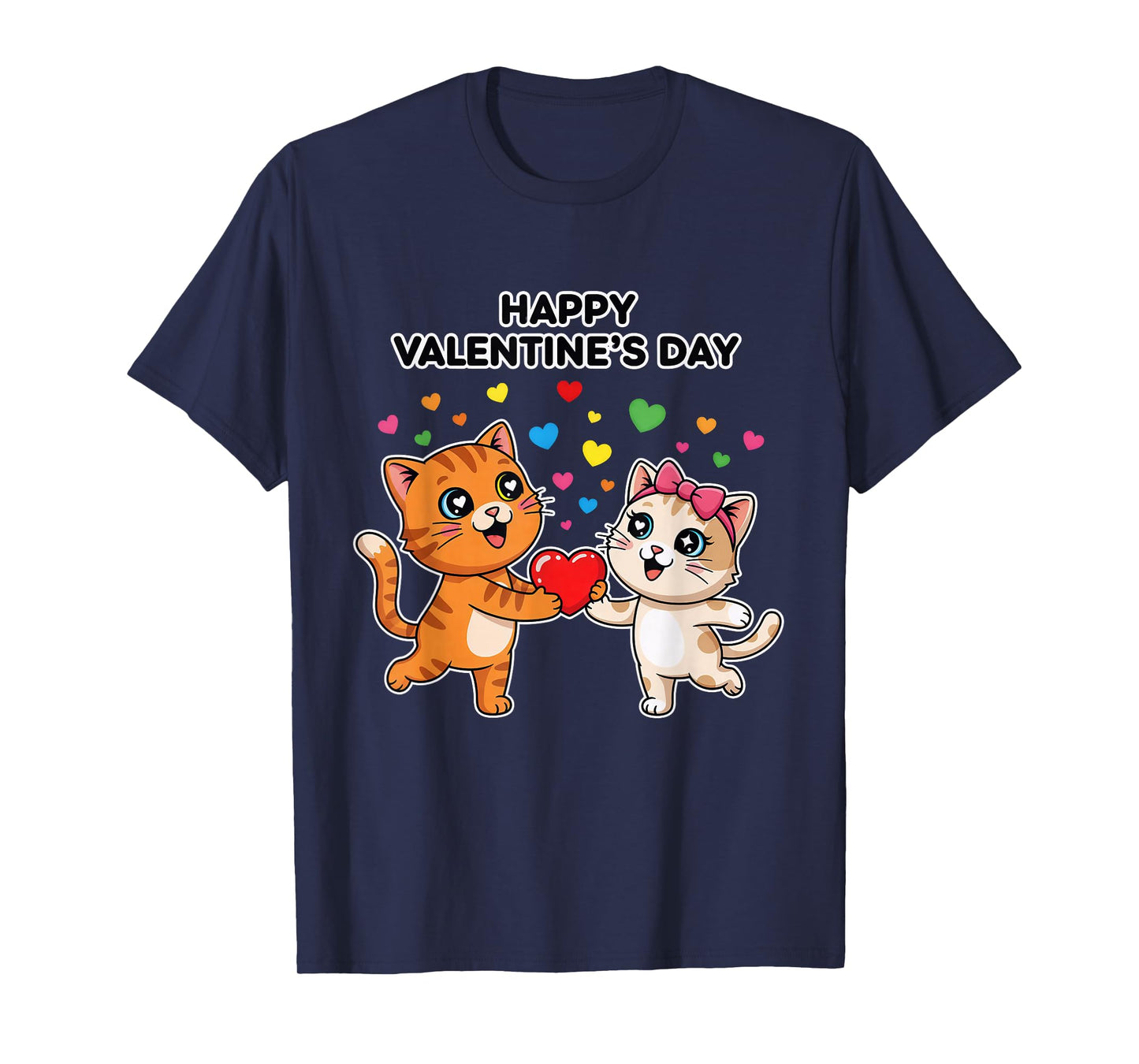 Happy Valentine’s Day Cute Cats Love Heart Cartoon T-Shirt