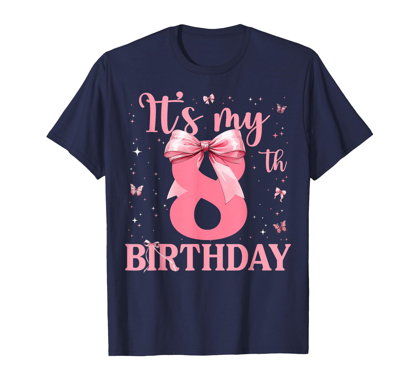 8th Birthday Coquette Bow 8 Years Old Birthday Girl Kids T-Shirt