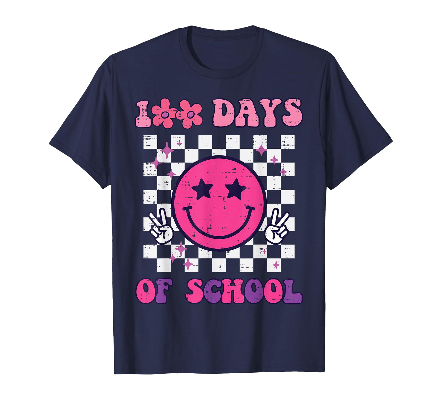 100 Days of School Happy Face Peace Vintage 100th Day Kids T-Shirt