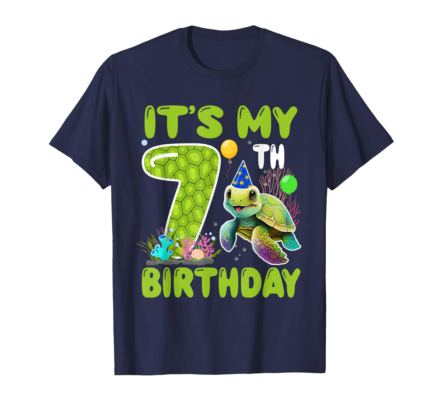 7 Year Old Birthday Sea Turtle Theme It's My 7th Birthday T-Shirt