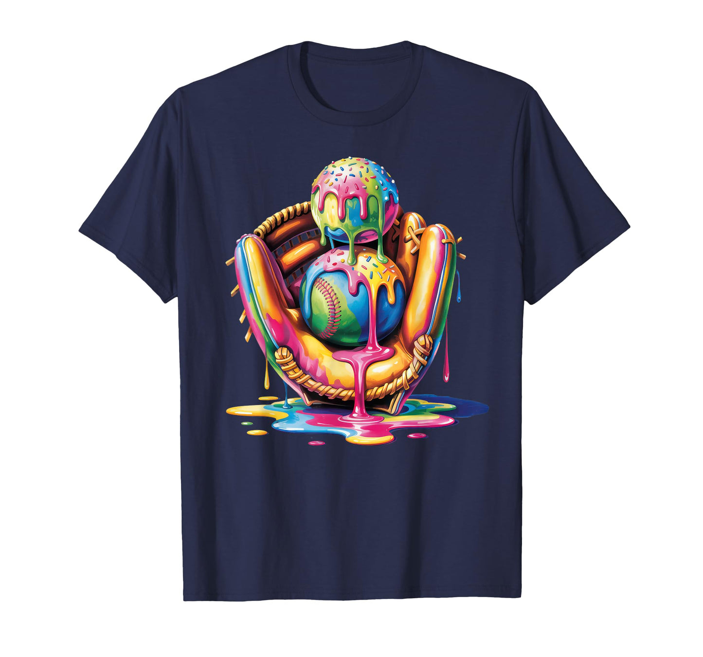 Baseball Drip Ice Cream Sprinkles Baseball Glove T-Shirt