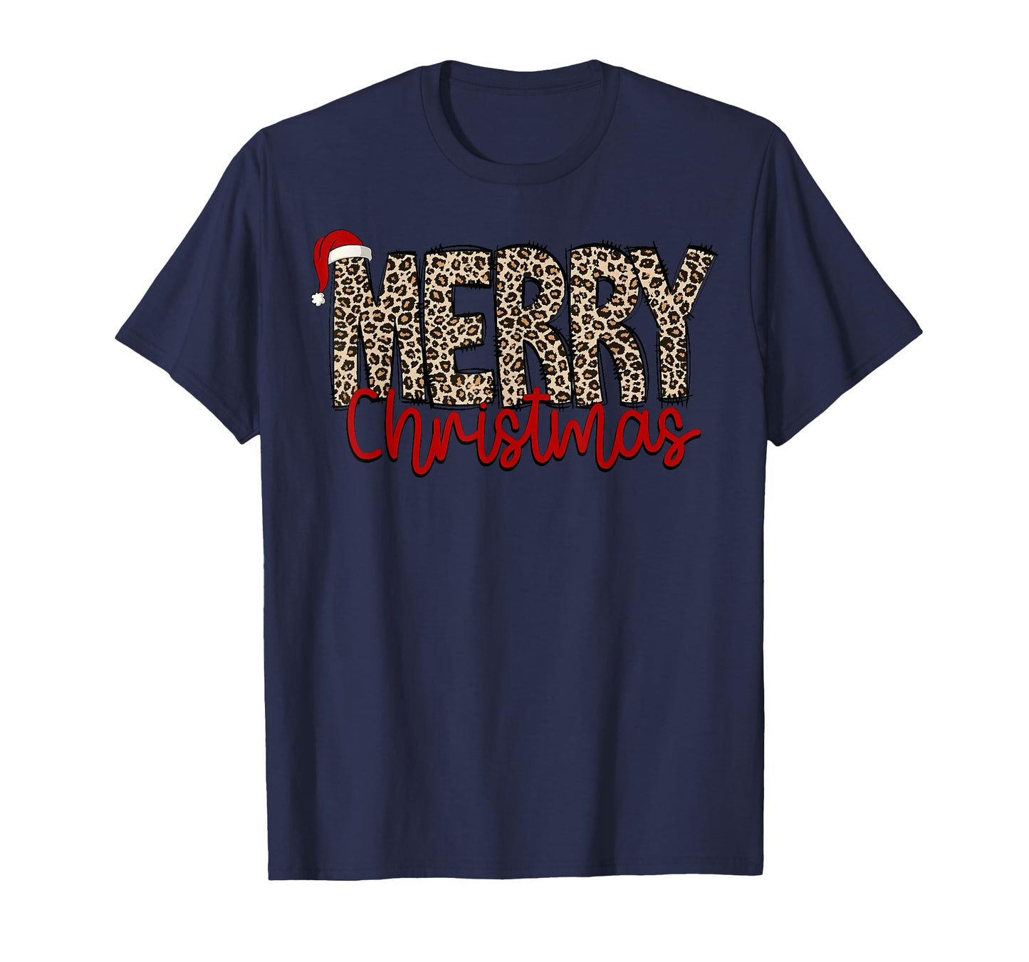 Merry Christmas Leopard Santa Hat Cheetah Print Xmas Pajamas T-Shirt