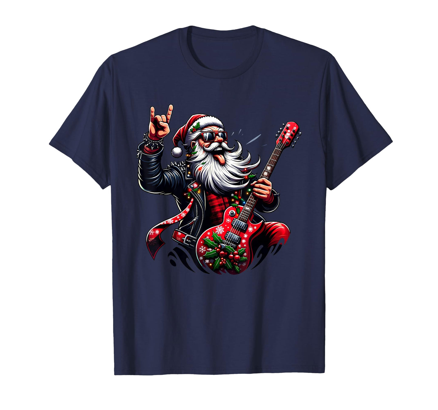 Sleigher Vintage Santa Guitar Rock On Christmas Xmas Men T-Shirt