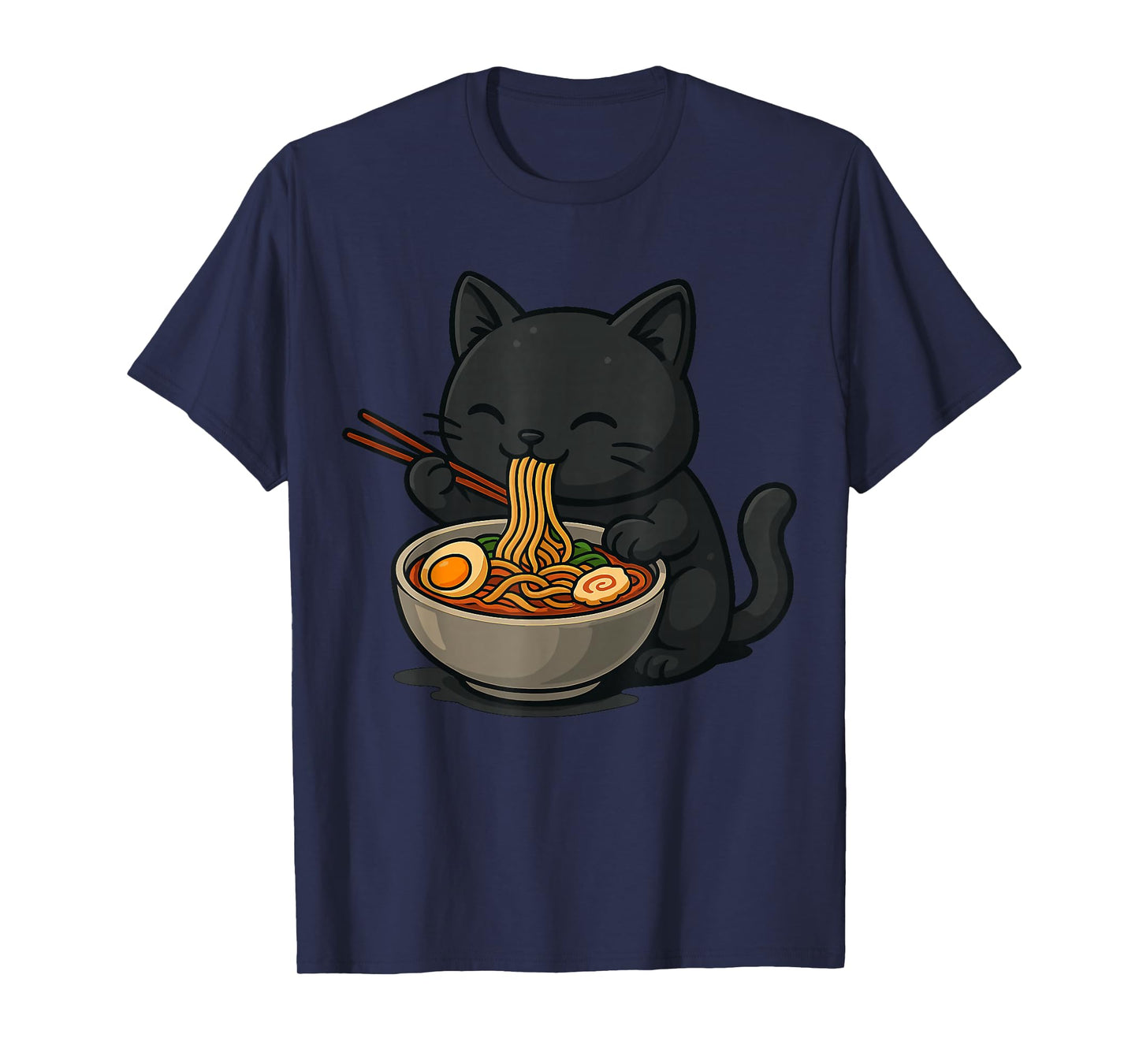Cute Black Cat Eating Ramen T-Shirt
