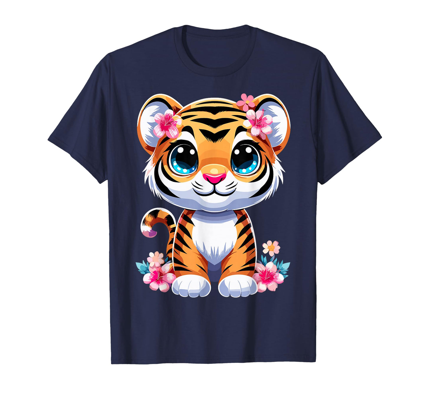 Tiger with Flowers Cute Baby Kawaii Tigers T-Shirt