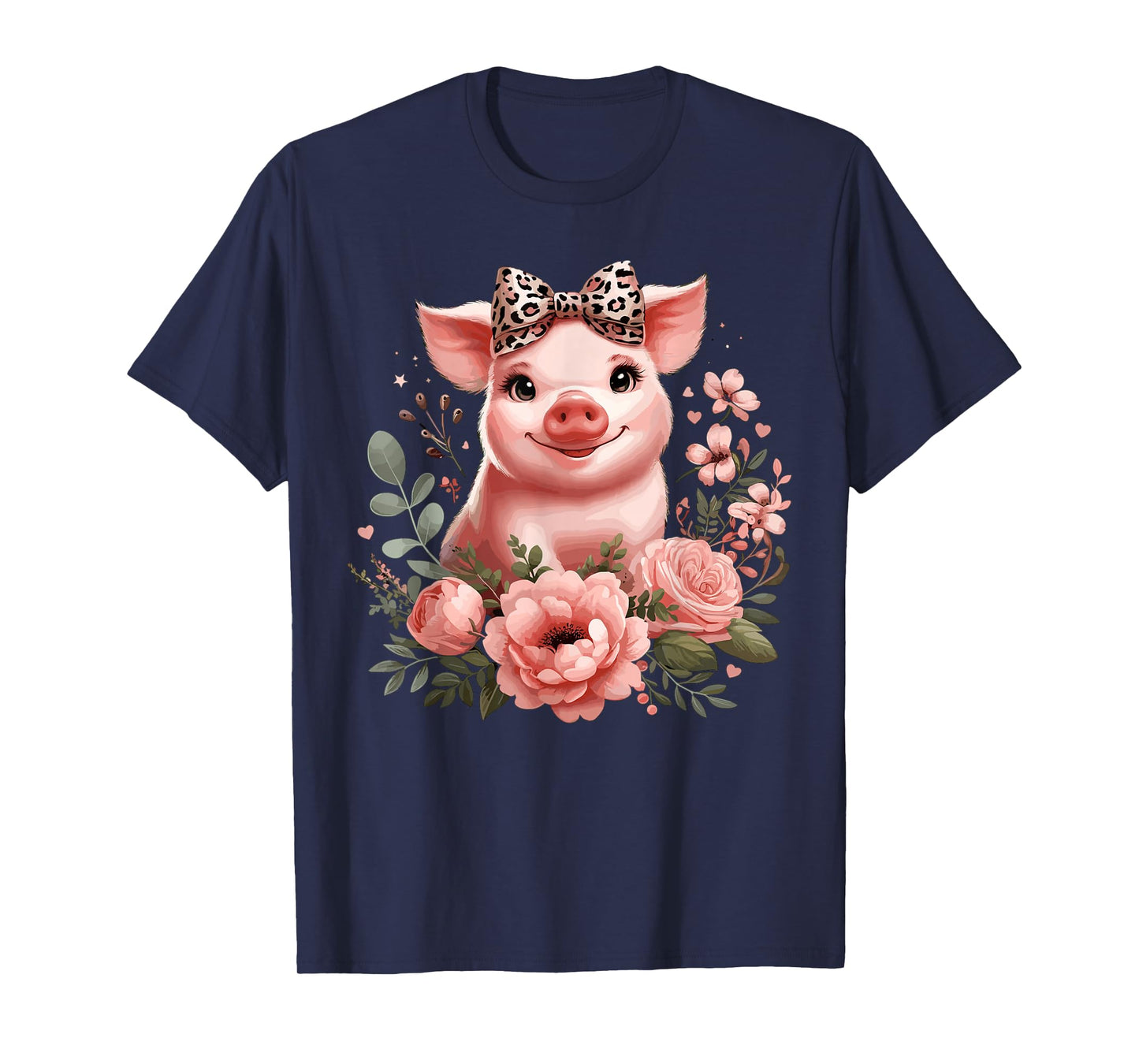 Pig With Leopard Headband Flower Cute Pig Lover T-Shirt