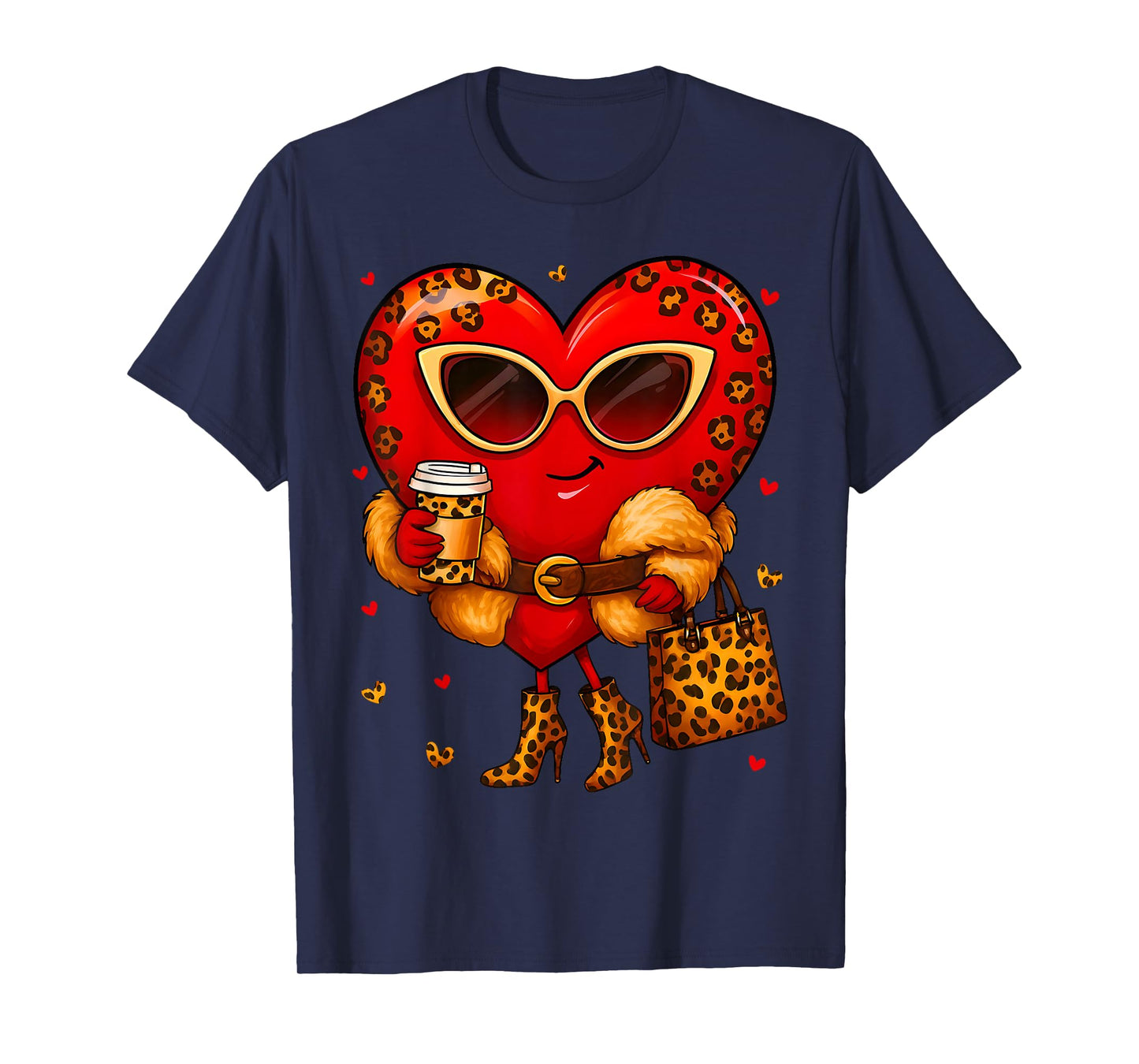 Cute Heart Leopard Valentine Outfit Women Girl T-Shirt