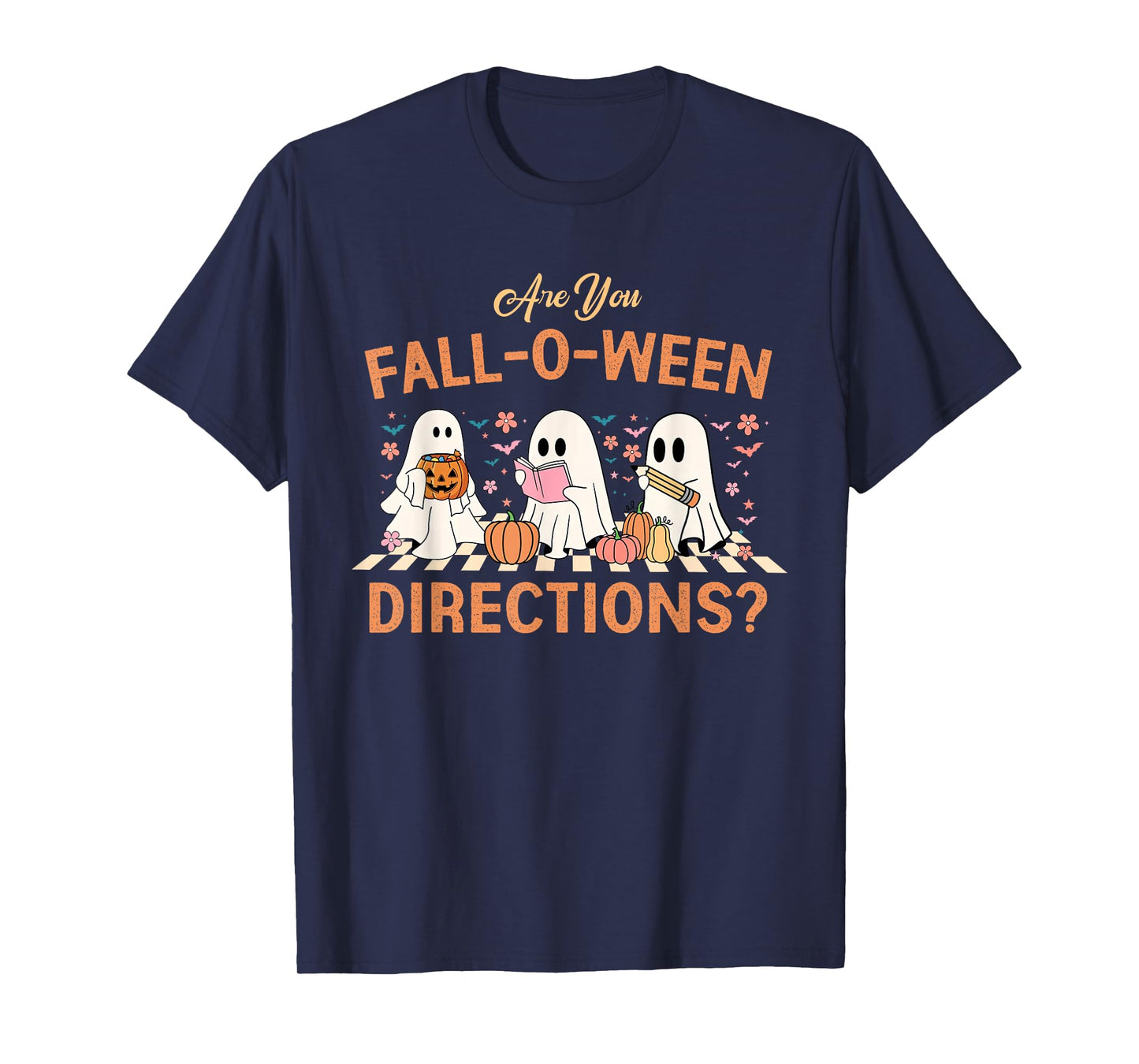 Retro are You Fall O Ween Directions Teacher Halloween Ghost T-Shirt