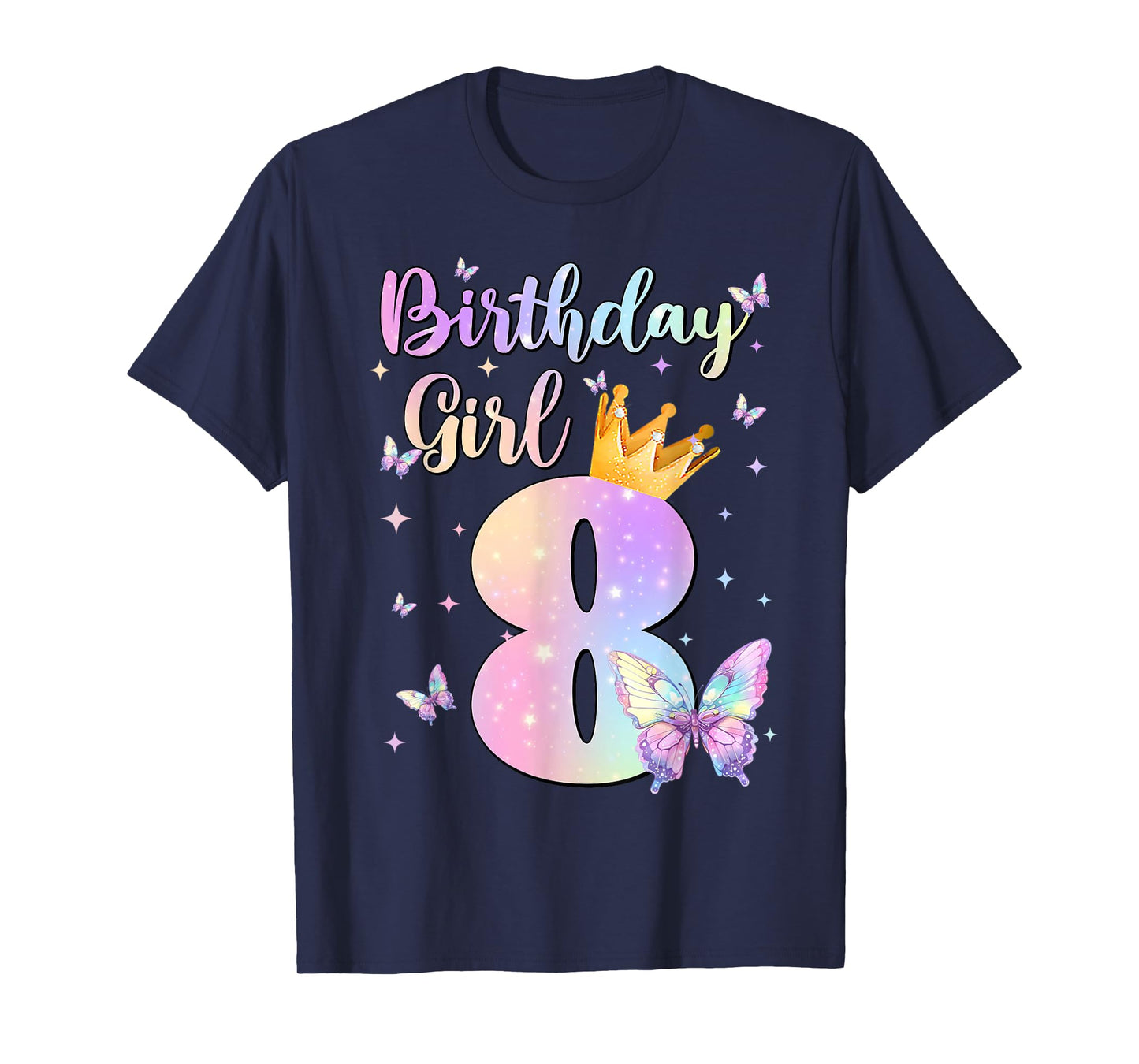 Birthday Girl 8 Year Old Butterfly Theme Party 8th Bday Kids T-Shirt