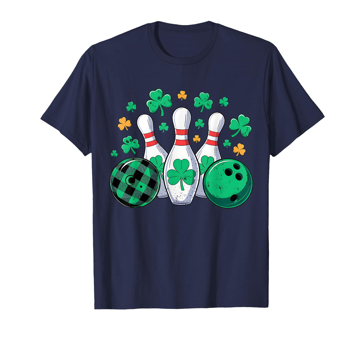 St Patricks Day Plaid Bowling Shamrock Irish Men Women Kids T-Shirt