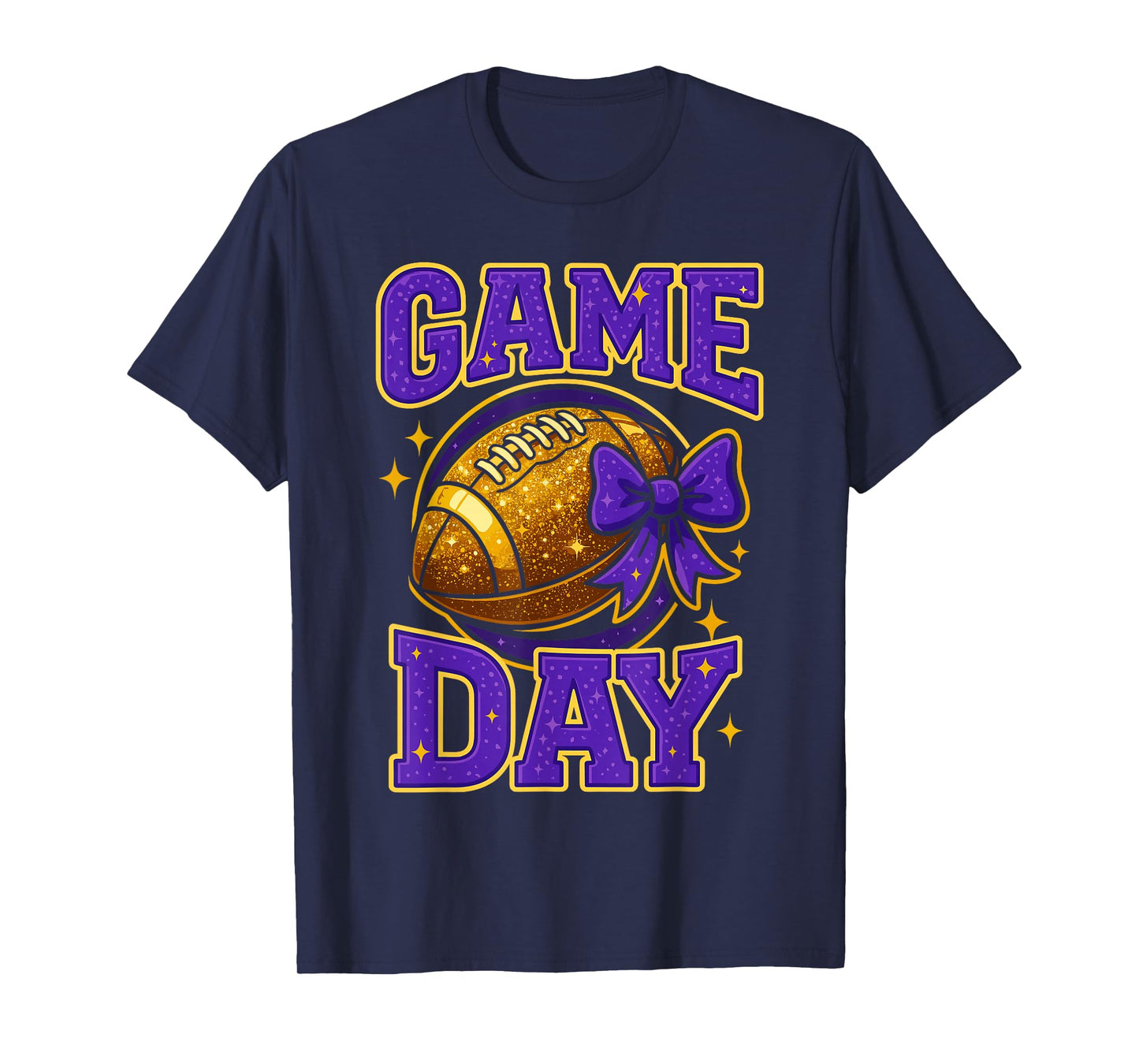 Purple and Gold Game Day Outfits, Football Mom Coquette Bow T-Shirt