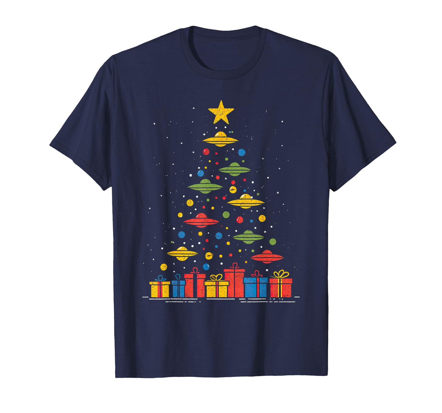 Funny UFO Christmas Tree Graphic Uap Alien Flying Saucers T-Shirt