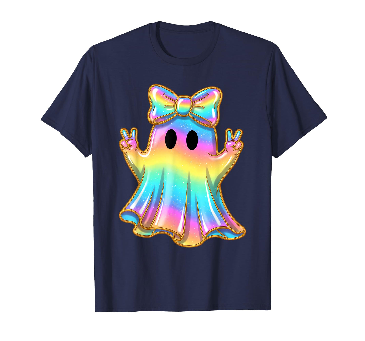Cute Rainbow Ghost Peace Funny Halloween Kids Girls T-Shirt