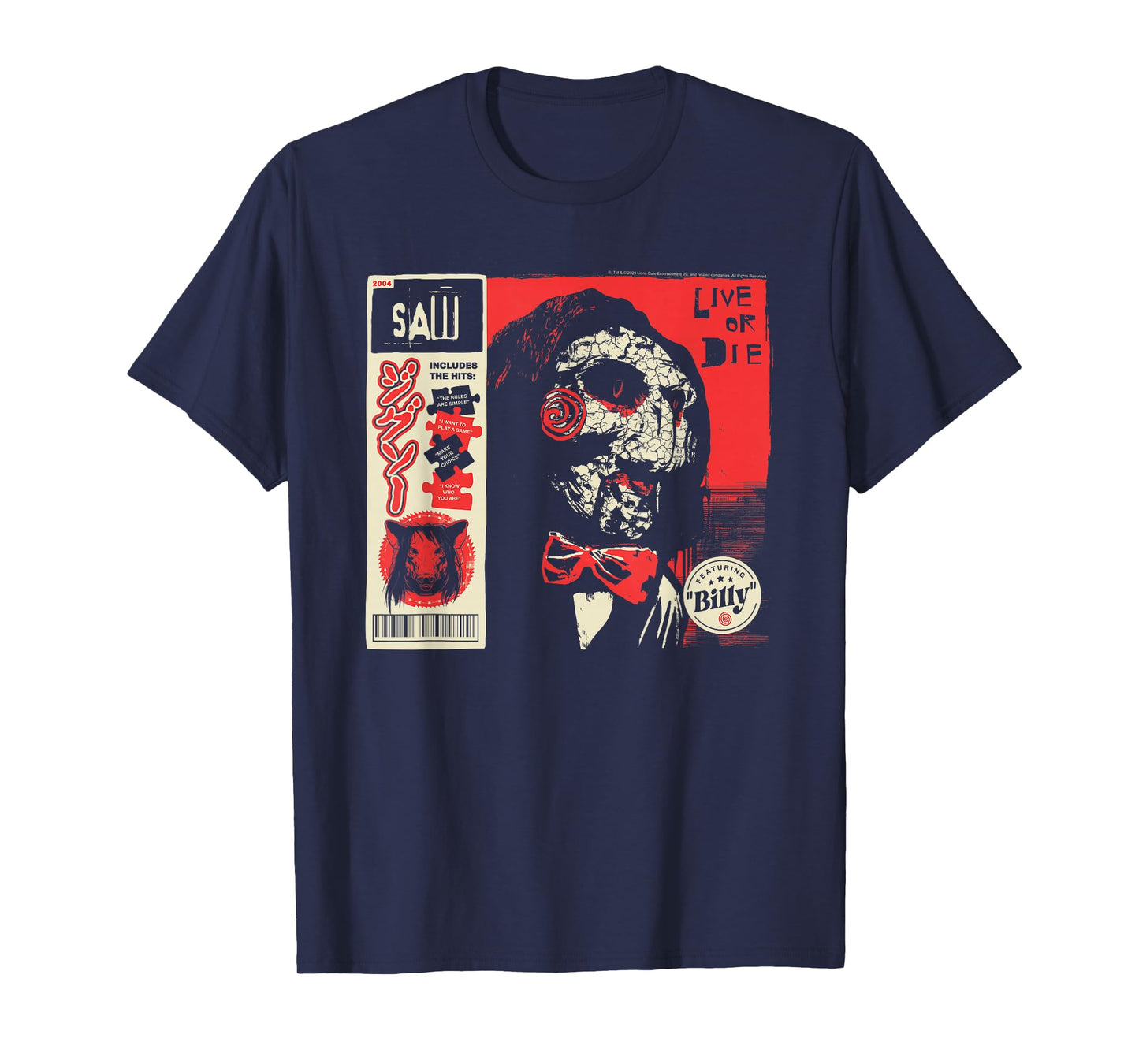 Saw Live or Die Kanji Collage Horror Movie T-Shirt