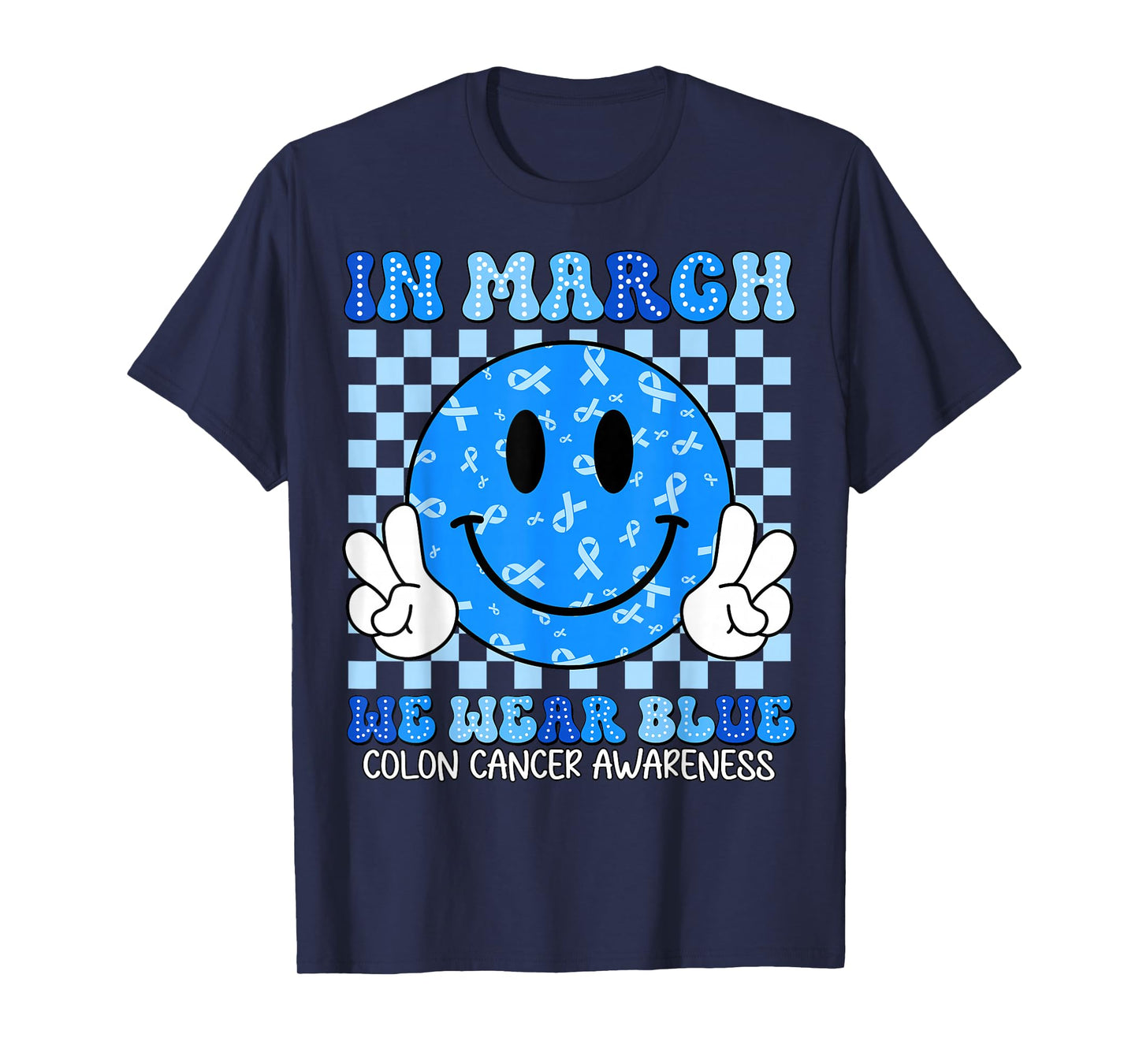 Retro in March We Wear Blue Ribbon Colon Cancer Awareness T-Shirt