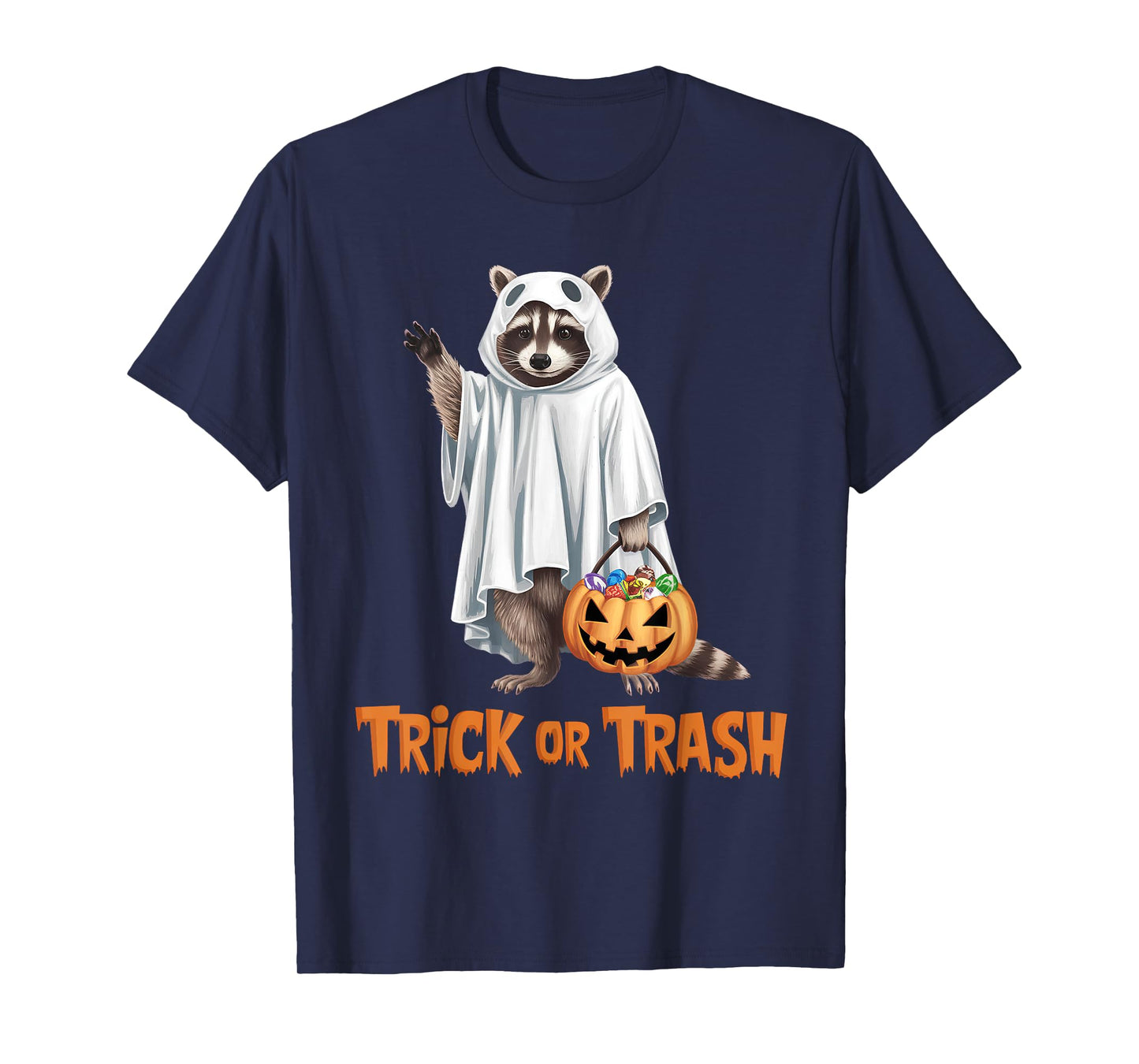 Trick Or Trash Funny Raccoon Ghost Halloween Racoon T-Shirt