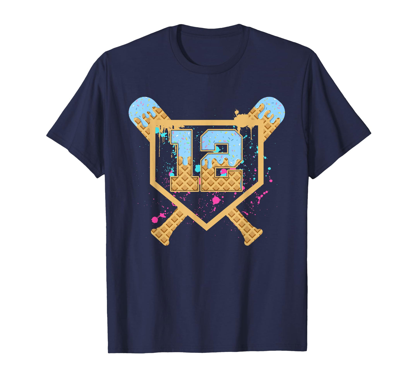 Baseball 12 Year Old Ice Cream Drip 12th Birthday Number 12 T-Shirt
