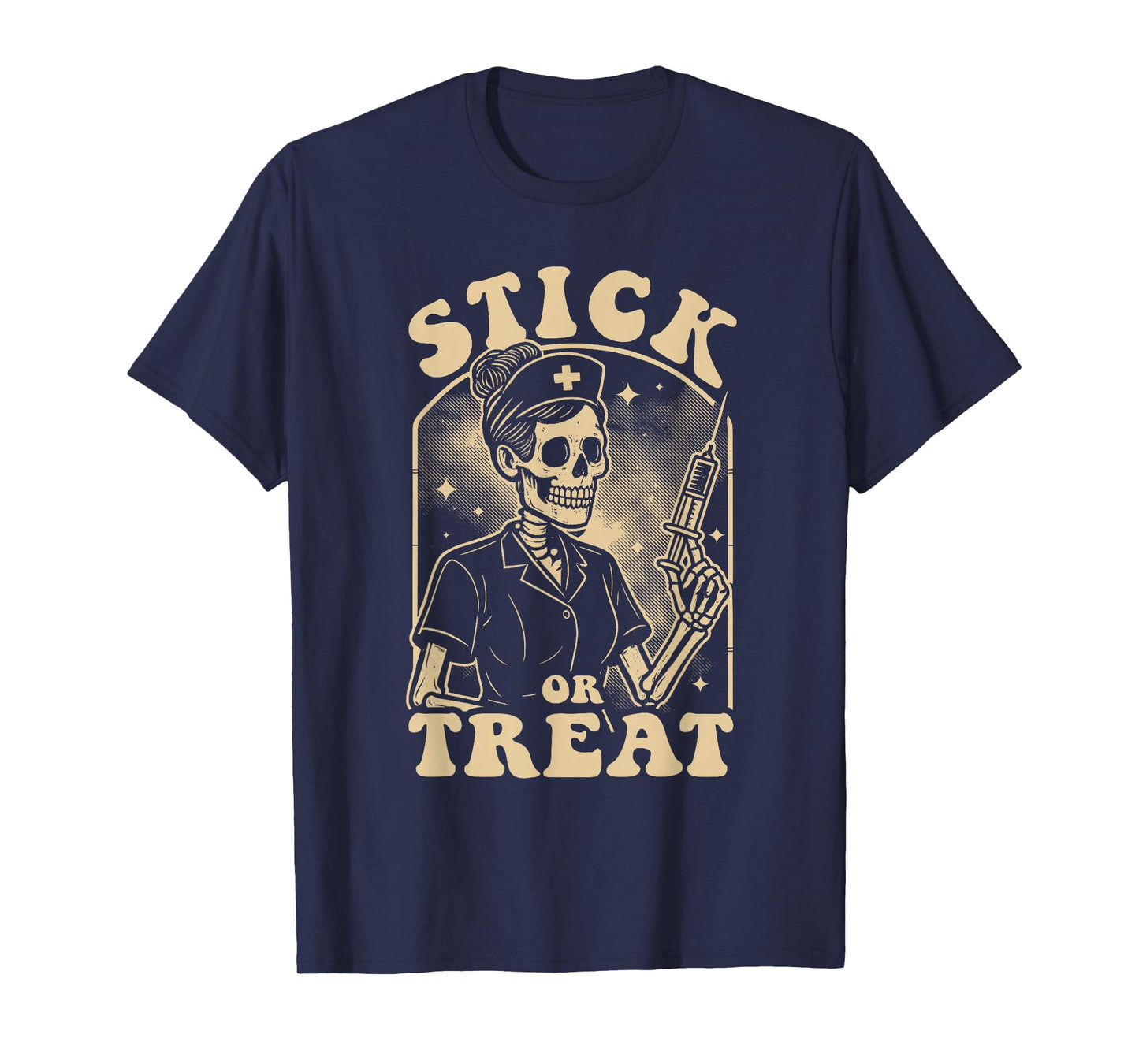 Stick or Treat Funny Halloween Nurse Pun RN Skeleton Women's T-Shirt