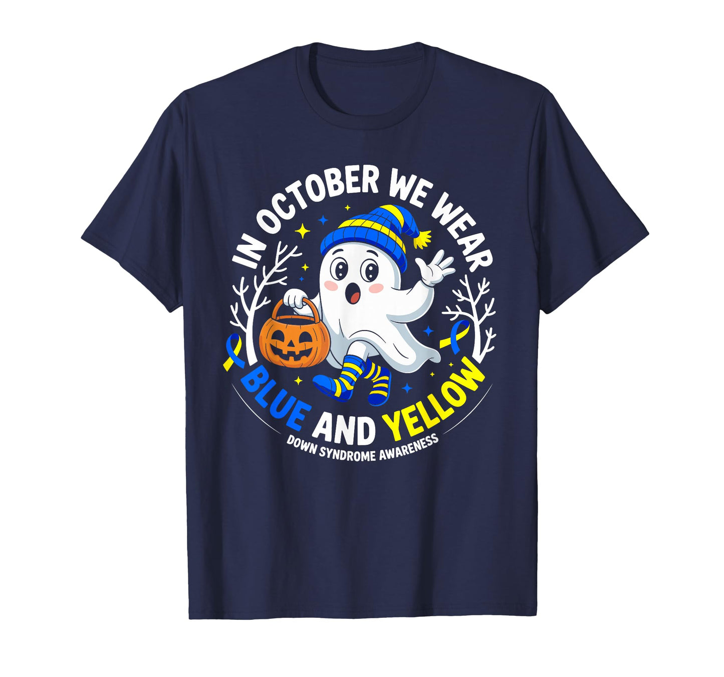 in October We Wear Yellow and Blue Down Syndrome Awareness T-Shirt