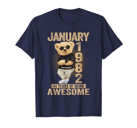 44 Year Old January 1982 Teddy Bear 44th Birthday Men Women T-Shirt