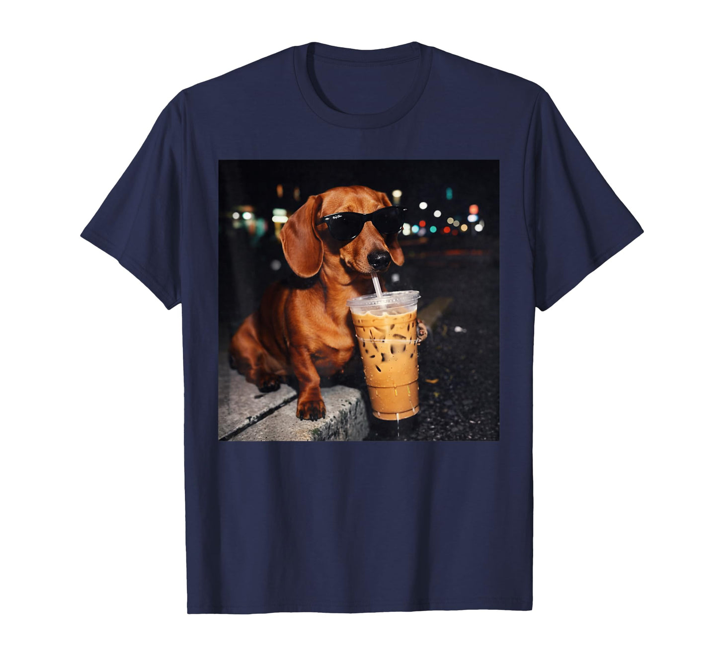 Funny Dachshund Drinking Iced Coffee Lover Humor T-Shirt
