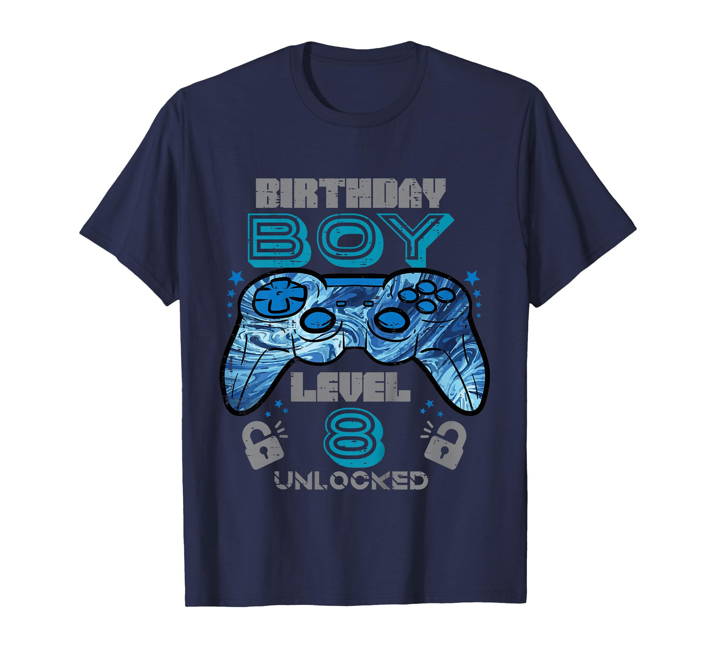 Kids 8th Birthday Gamer Level 8 Unlocked Video Gaming Bday Boys T-Shirt