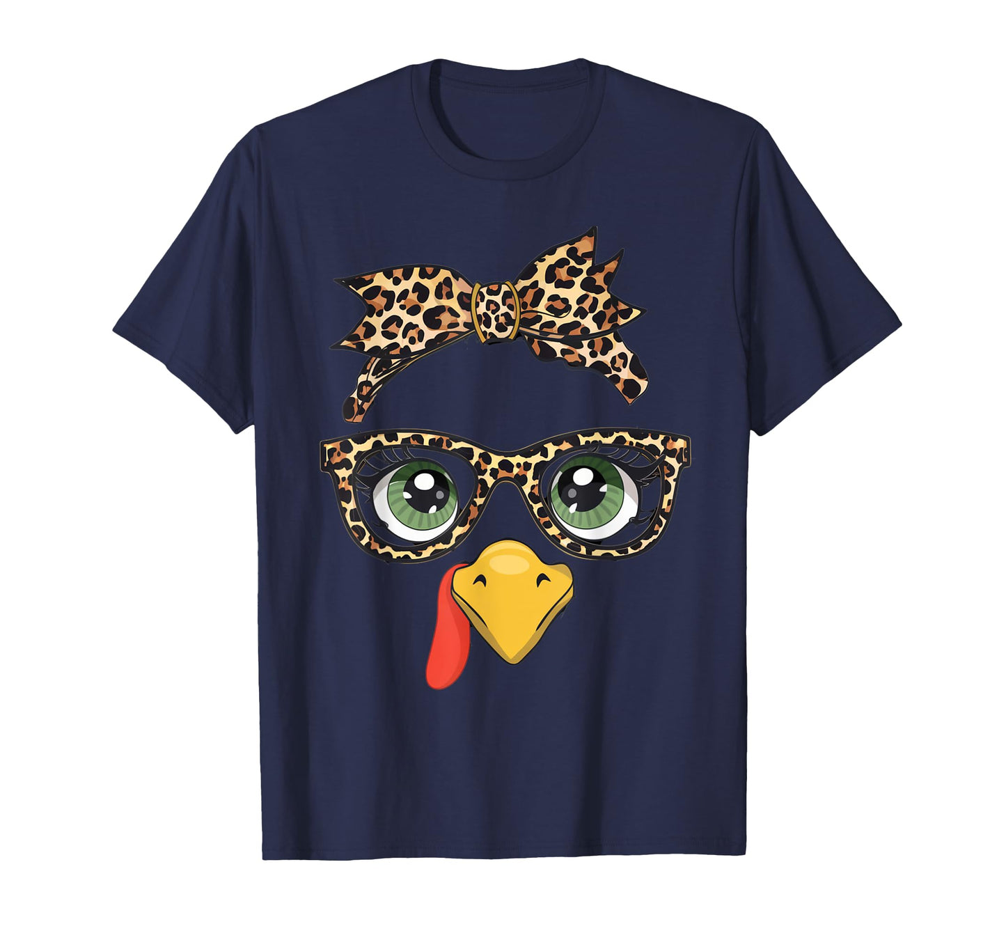 Leopard Print Thanksgiving Turkey Face Glasses Women Girls T-Shirt