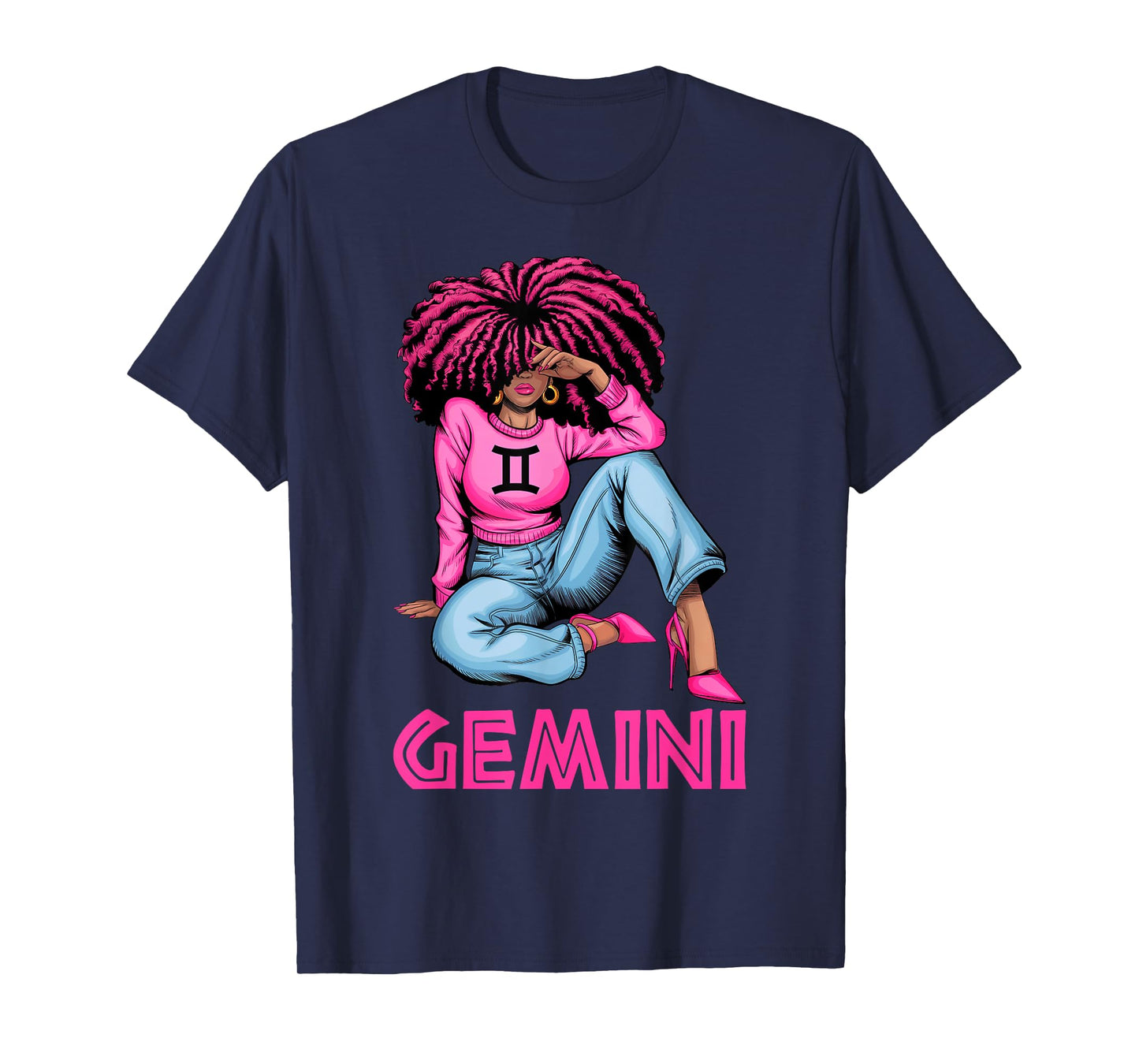 Afro Woman Black Girl Astrology Zodiac Gemini Queen T-Shirt