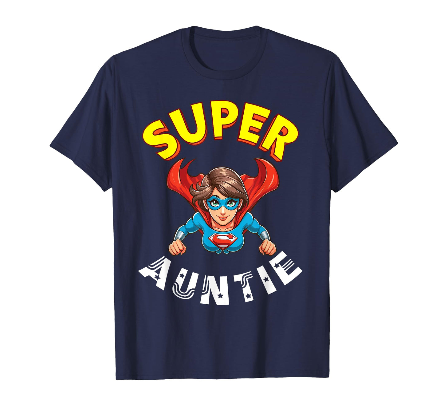 Super Auntie Hero Cape Flying Cartoon Funny Niece Nephew T-Shirt
