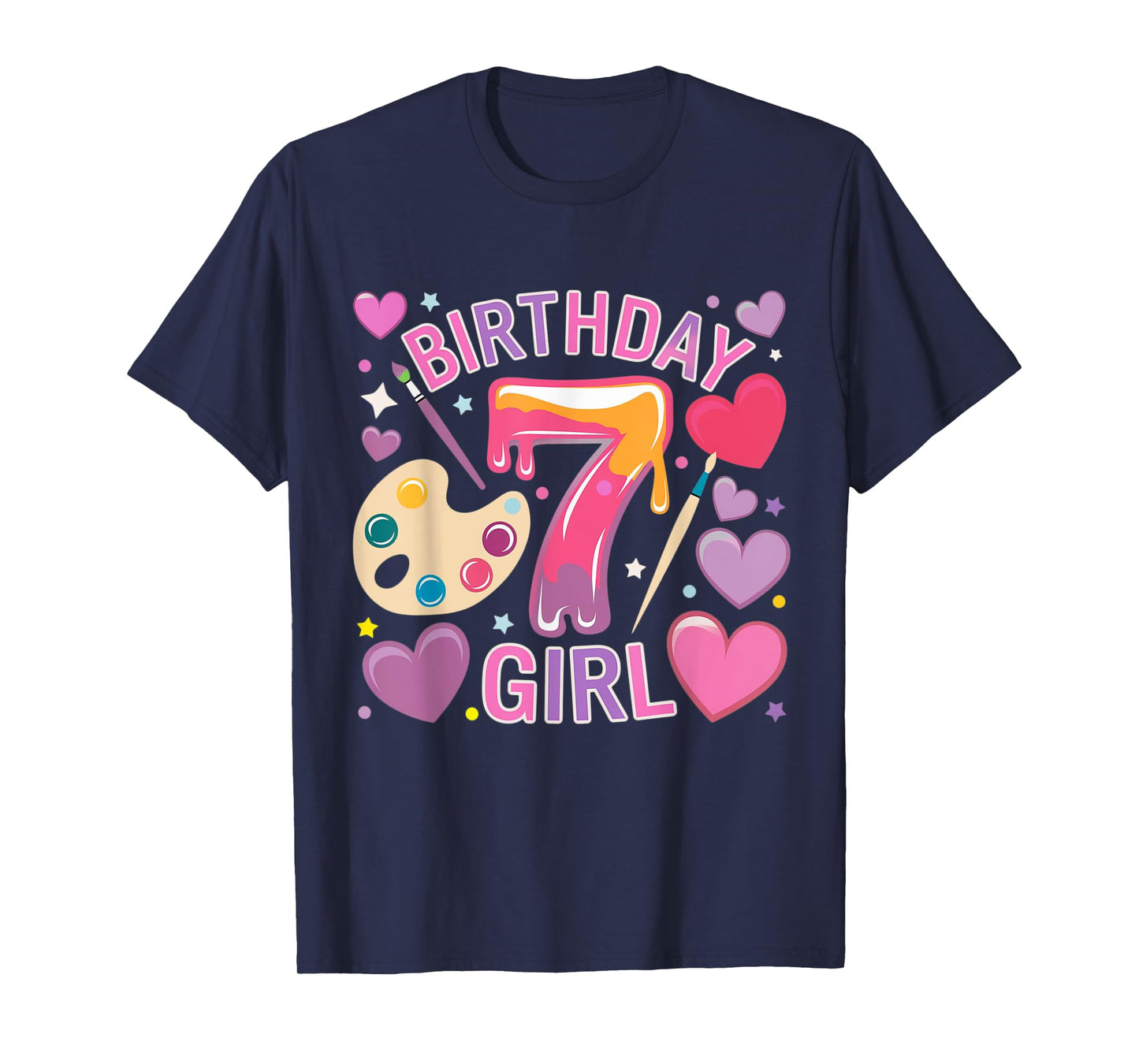 Birthday Girl 7 Year Old Art Painting Party 7th Birthday T-Shirt