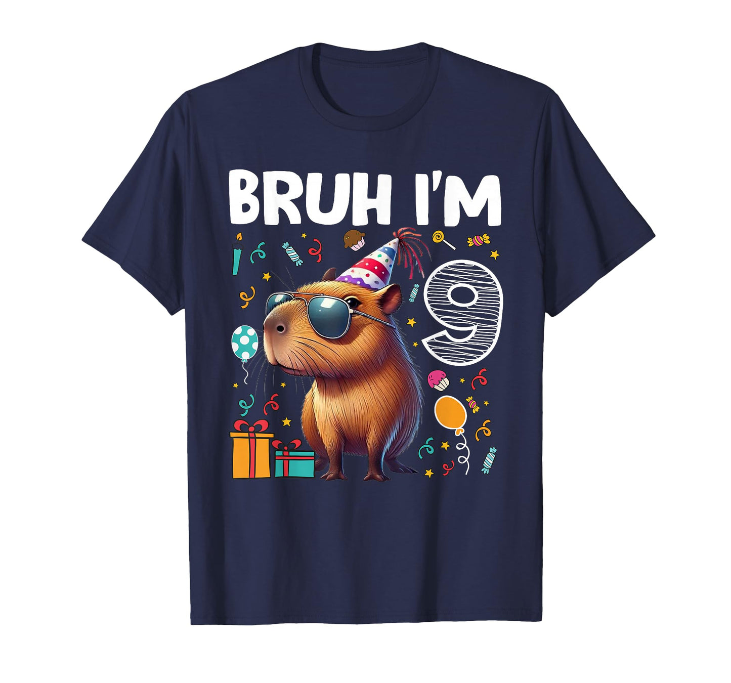 Bruh I'am 9 Years Old Birthday Capybara Animals Boys Girls T-Shirt