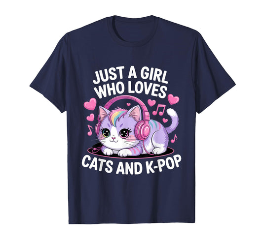 Just A Girl Who Loves Cats and K-Pop Girl K Pop Kawaii Kpop T-Shirt