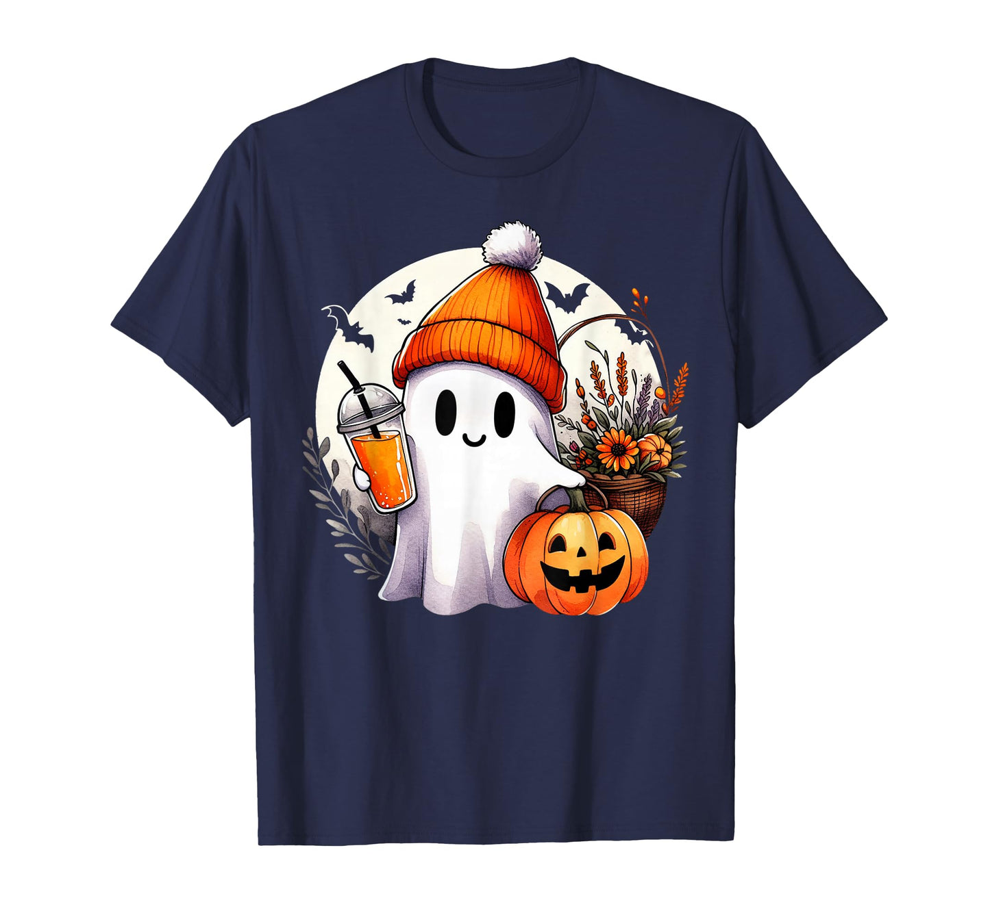 Groovy Ghost Drinking Coffee Halloween Ghost Coffee Lover T-Shirt
