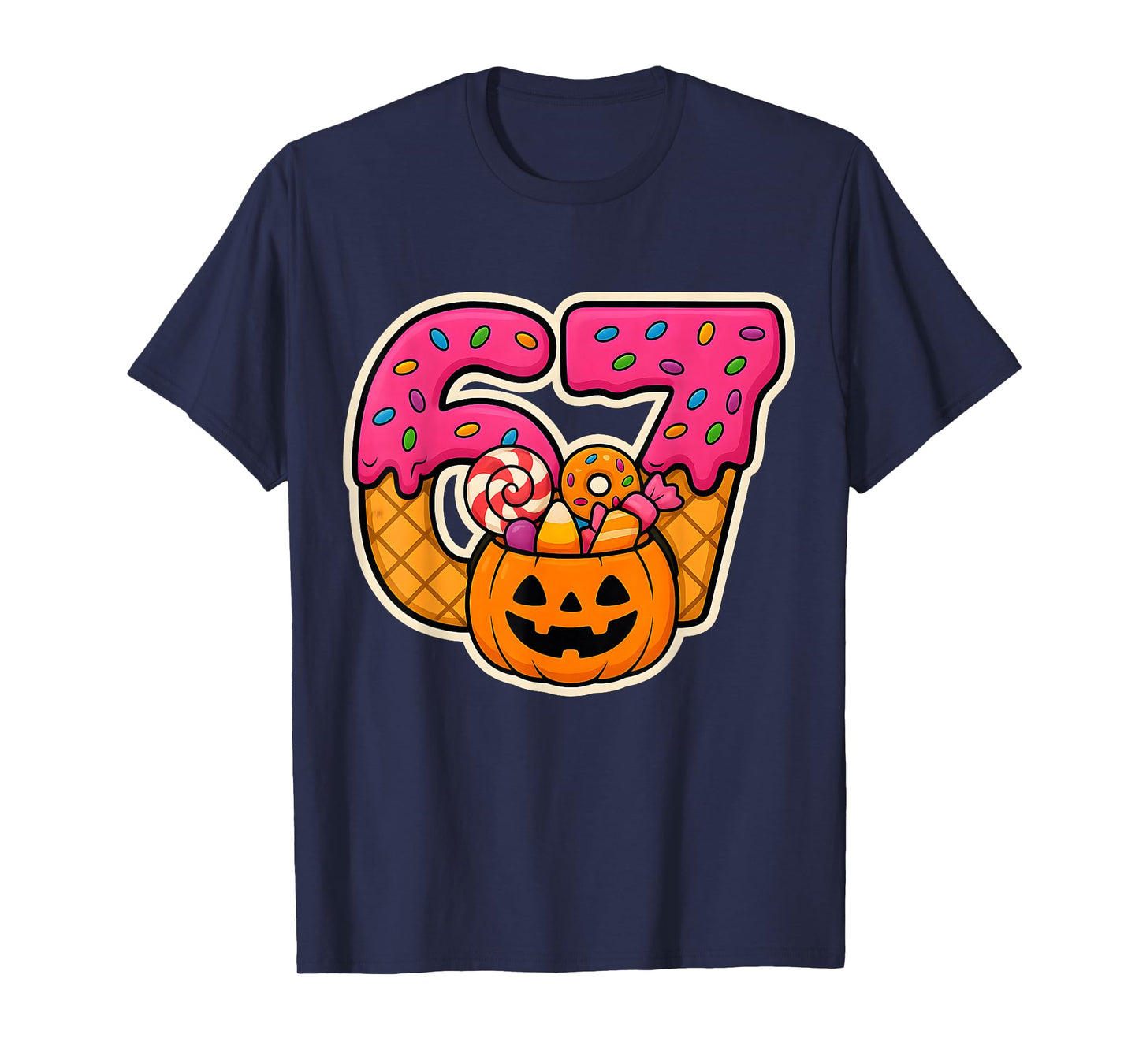 Funny Donut Number 67 Halloween Birthday Kids Candy Pumpkin T-Shirt