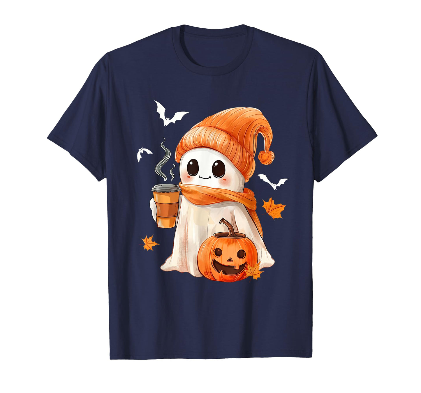 Cute Ghost Drinking Coffee Halloween Ghost Ice Coffee Womens T-Shirt