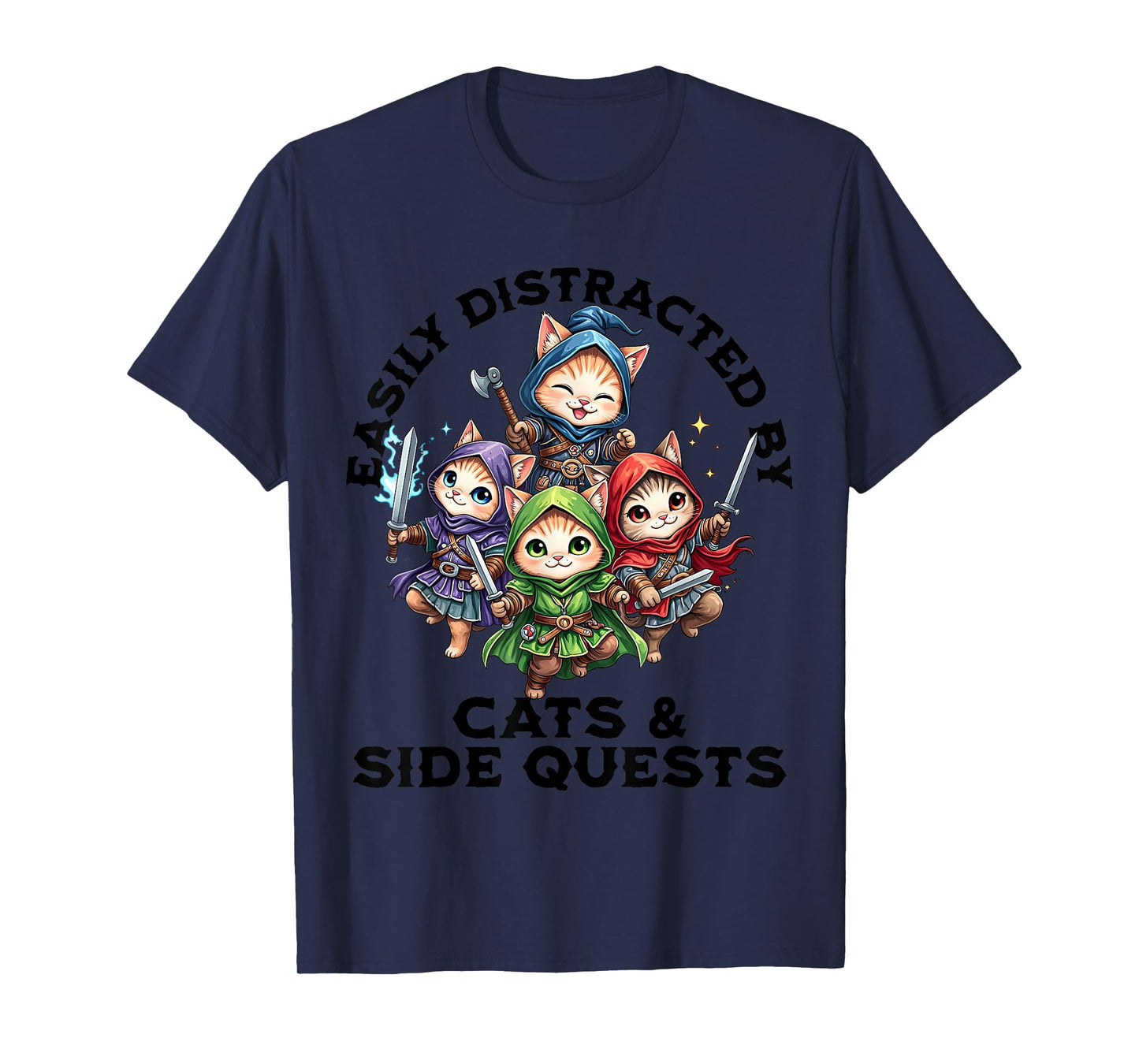 Cats Side Quest Geeky Stuff Funny Cat RPG Gamer Merch Men T-Shirt