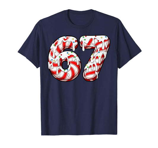 Christmas 67 Candy Cane Funny Meme Six Seven 6-7 Gen Alpha T-Shirt