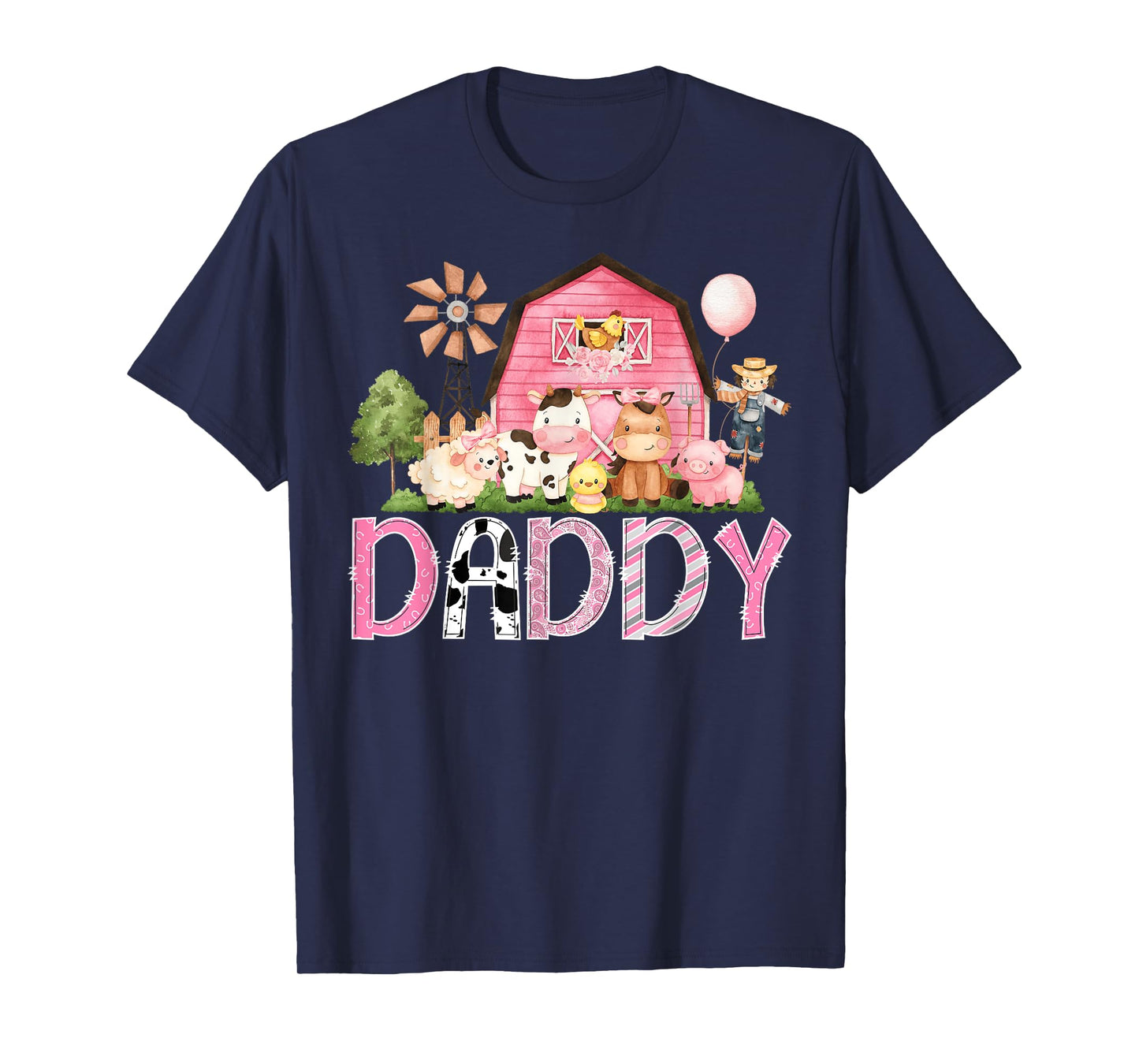 Daddy Pink Farm Cow Birthday Girl Matching Family T-Shirt