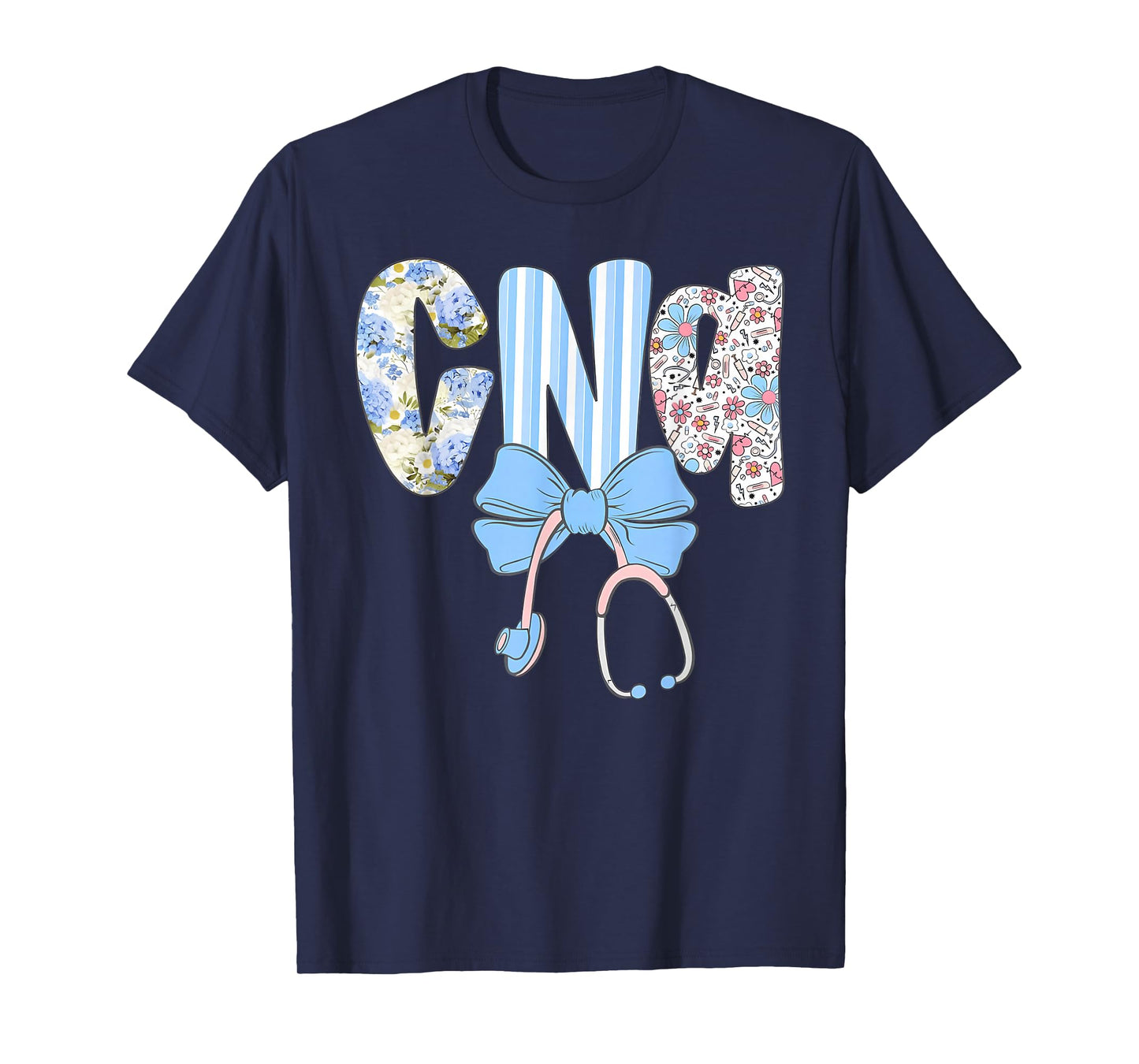 Coquette CNA Nurse Blue Floral Stethoscope Bow Cute Nurse T-Shirt
