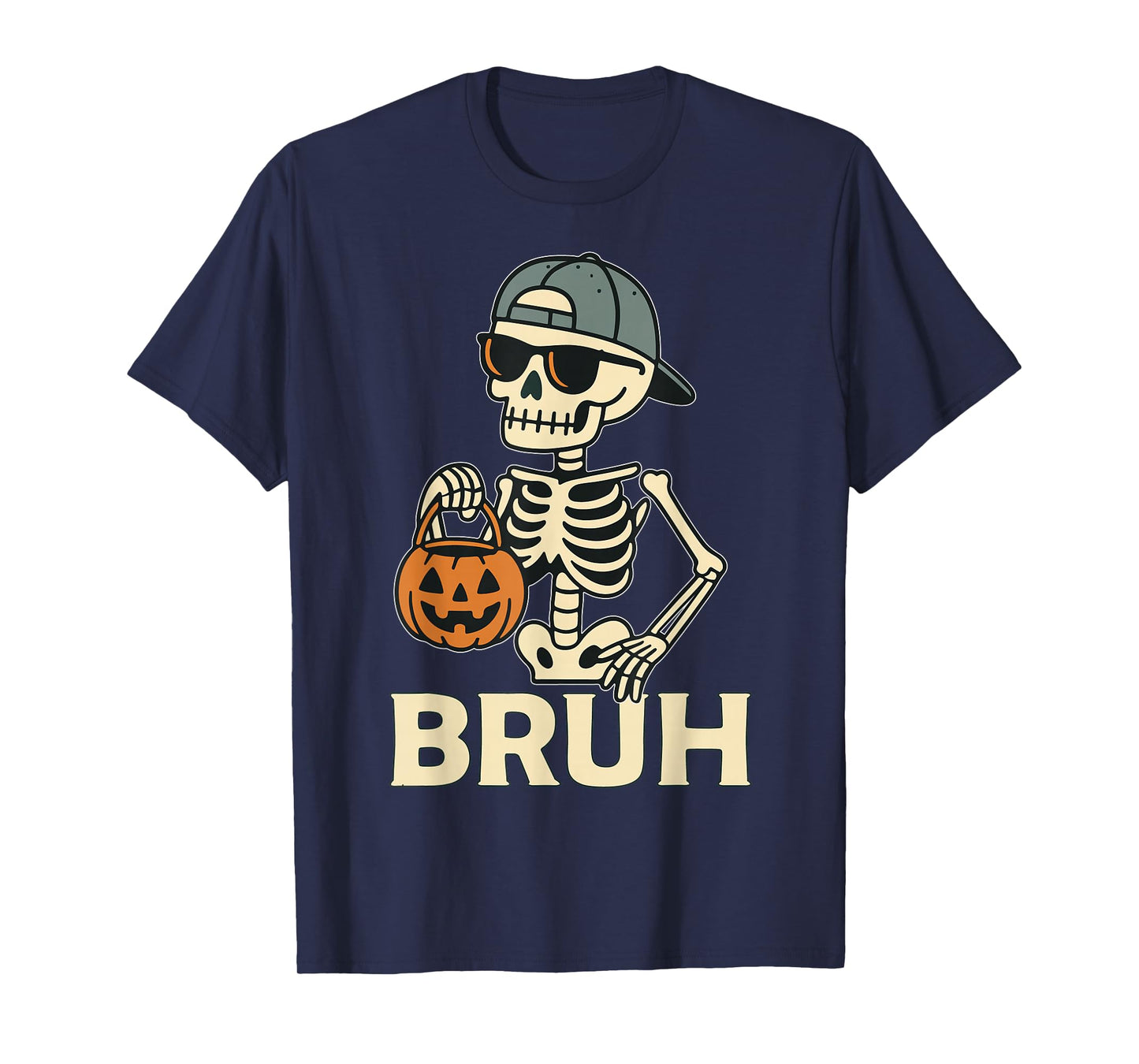 Bruh Skeleton Halloween Trick Or Treat Candy Kids Boys Men T-Shirt