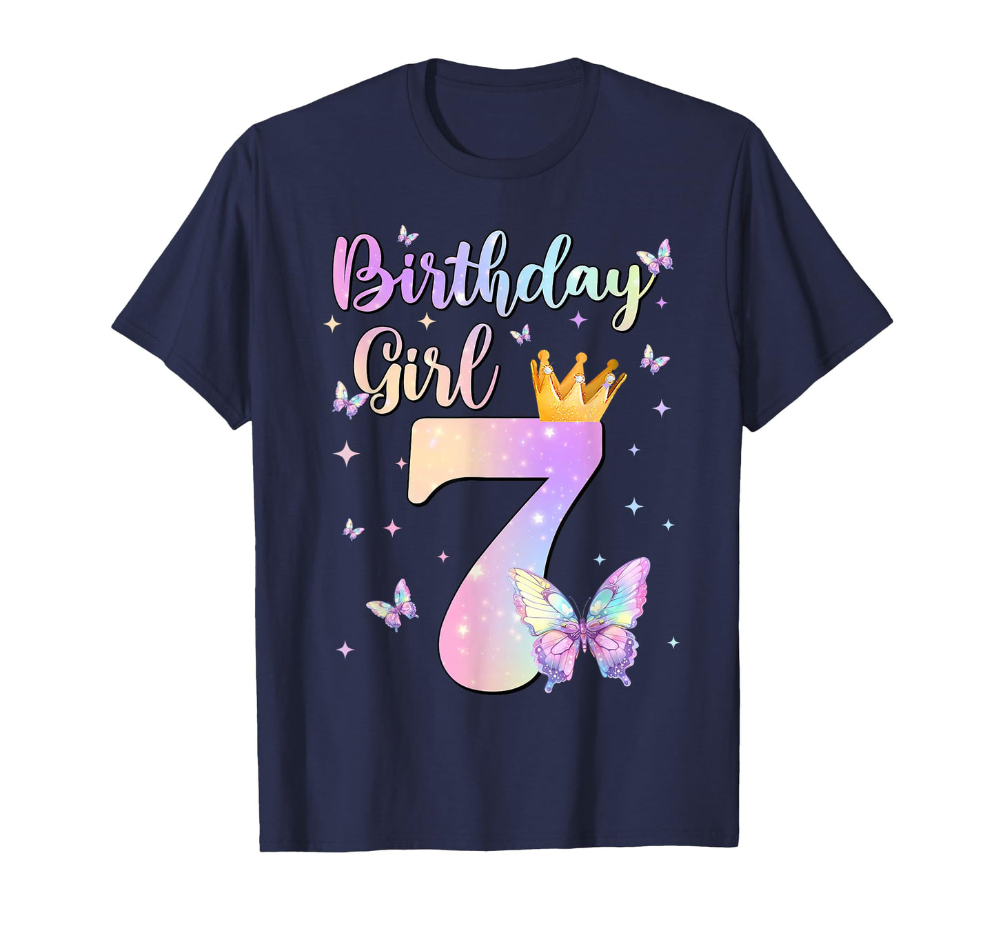 Birthday Girl 7 Year Old Butterfly Theme Party 7th Bday Kids T-Shirt