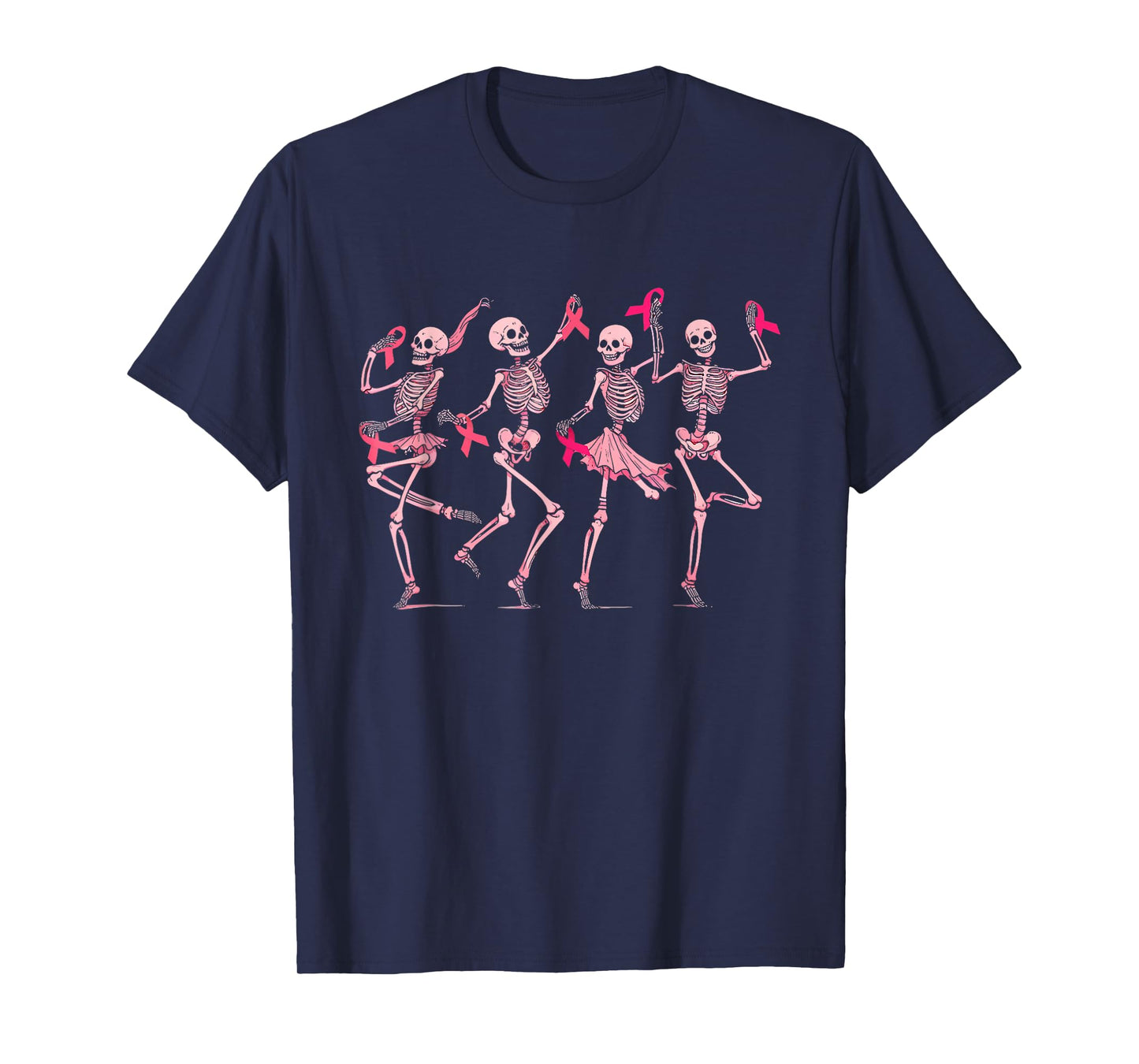 Skeleton Dancing Pink Ribbon Breast Cancer Awareness Support T-Shirt