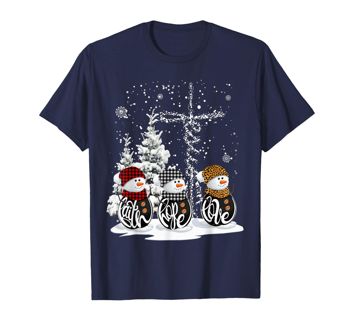 Funny Christmas 2025 Faith Hope Love Snowman Christian Cross T-Shirt