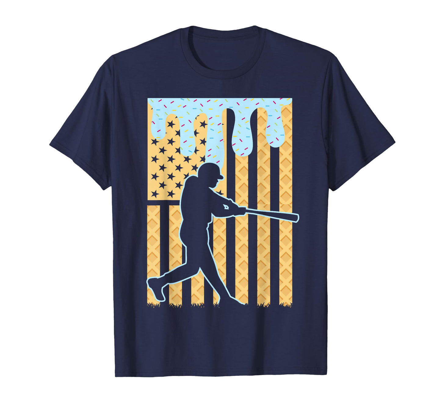 Baseball Drip Boys Dripping Ice Cream Baseball American Flag T-Shirt