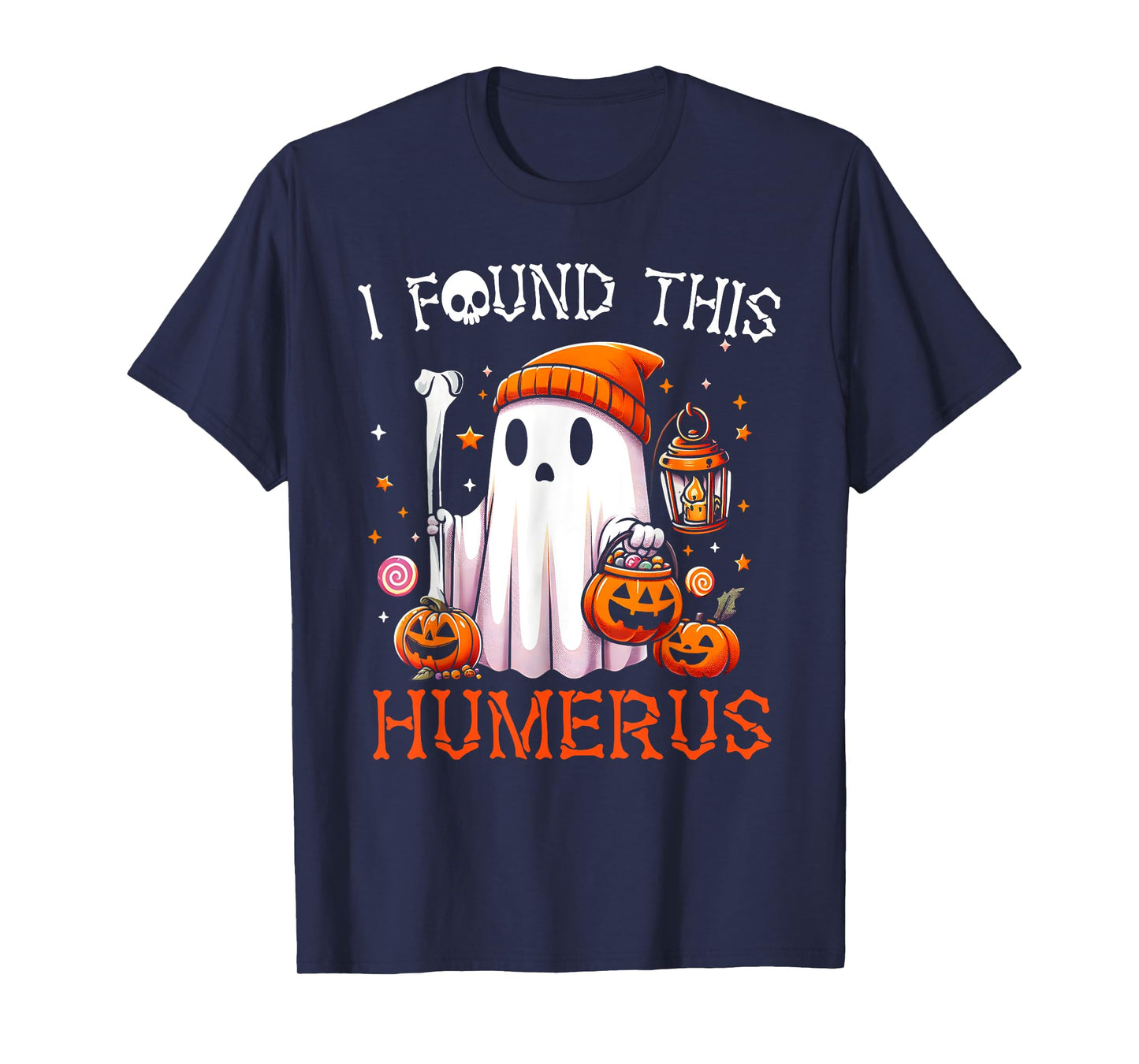 I Found This Humerus Funny Halloween Ghost Skeleton Womens T-Shirt