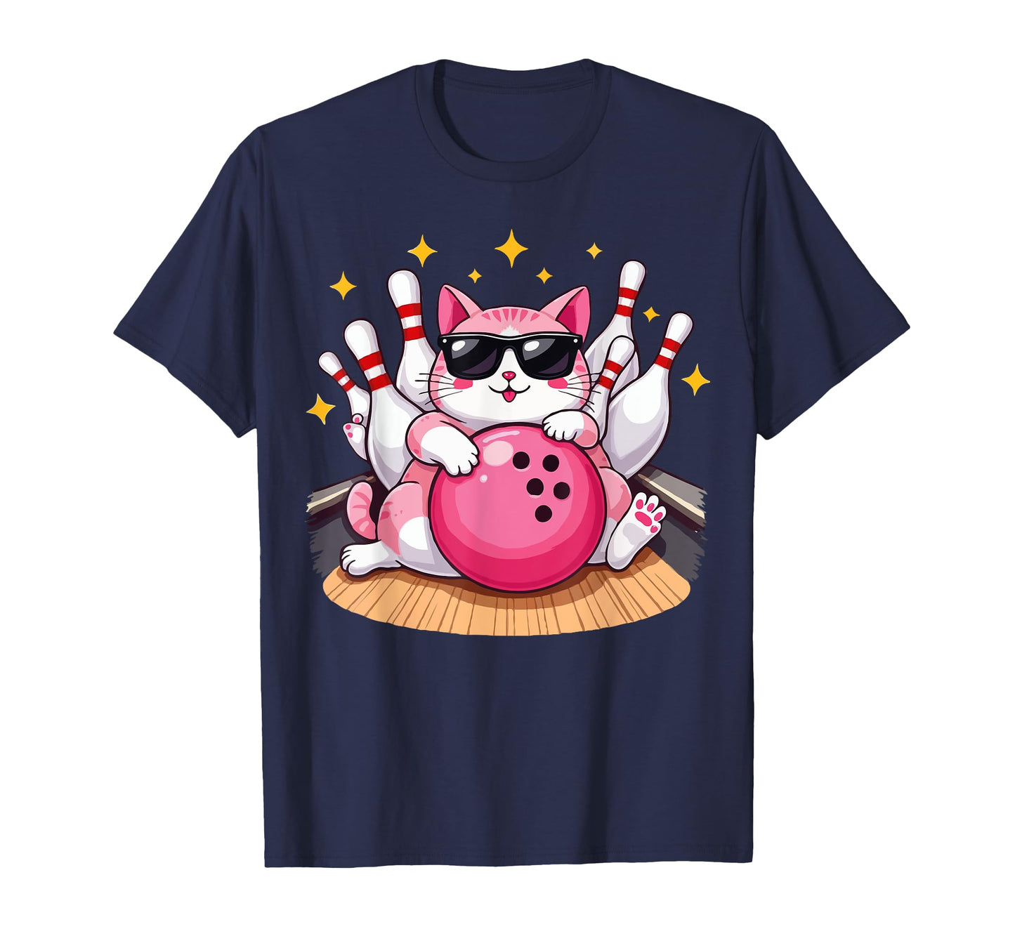 Cute Cat With Sunglasses Cat Playing Bowling For men women T-Shirt
